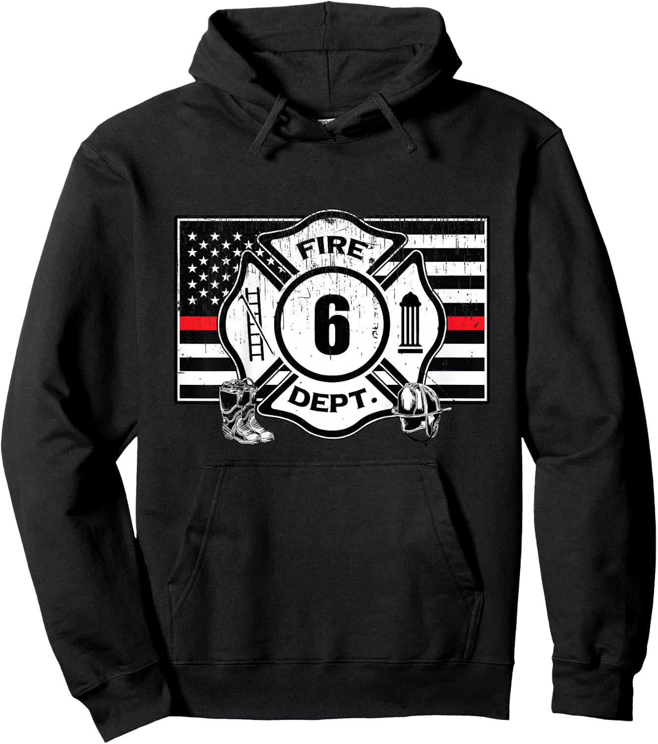 6th Birthday Firefighter Fire Truck 6 Year Old Hoodie - Hoodie | Black