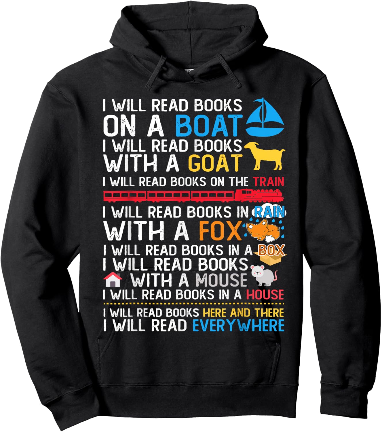 I Will Read Books On A Boat & Everywhere Reading Kids Hoodie - Hoodie | Black
