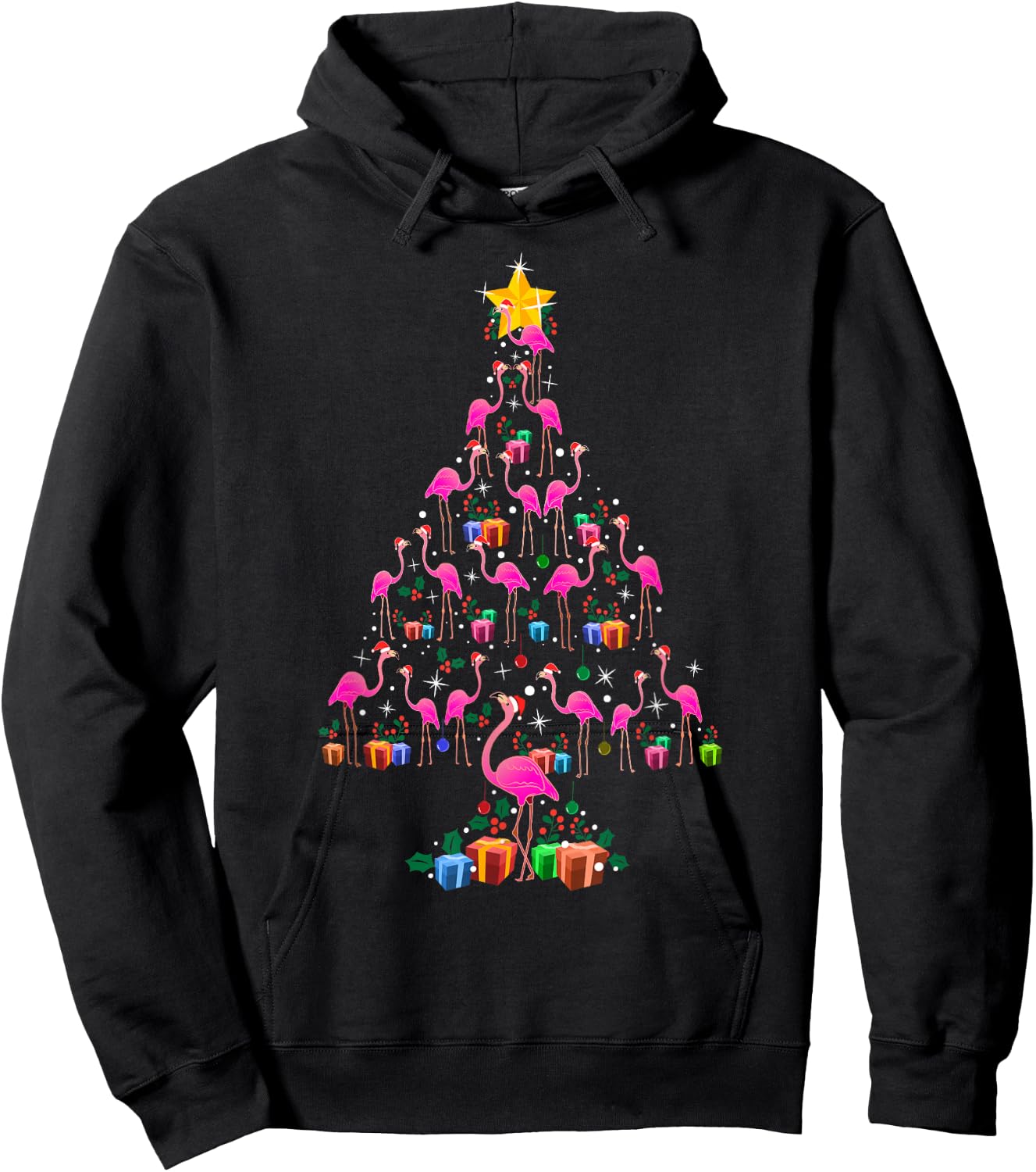 Pink Flamingo Christmas Tree Cute Hoodie - Hoodie | Black