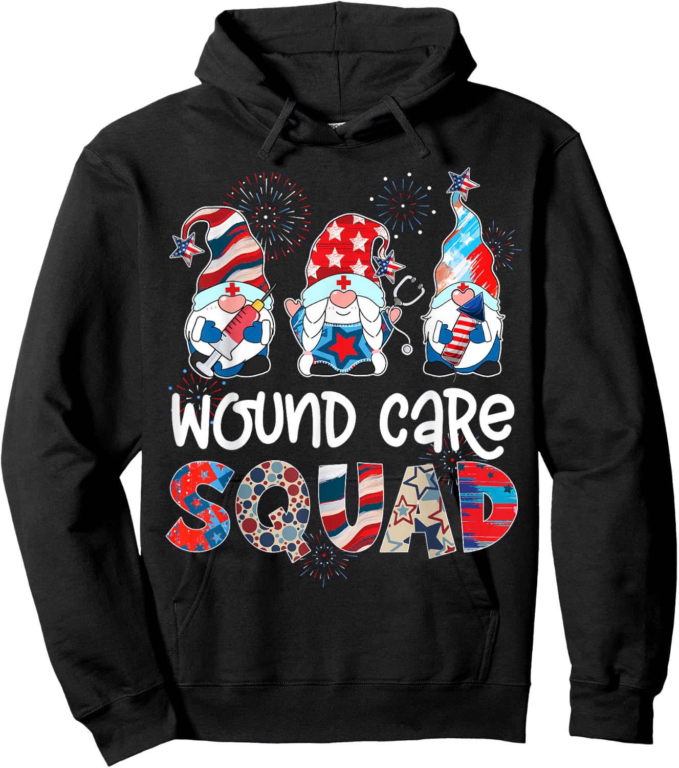 Wound Care Squad Gnomes 4th Of July Pride Nurse Stethoscope Hoodie - Hoodie | Black
