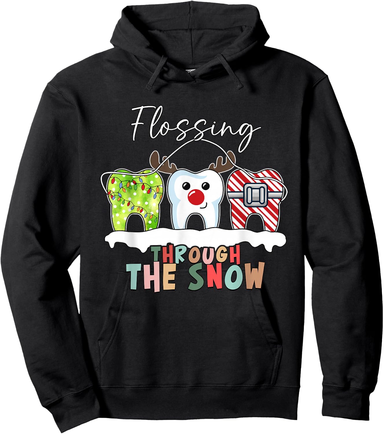 Flossing Through The Snow Dental Hygienist Christmas Dentist Hoodie - Hoodie | Black
