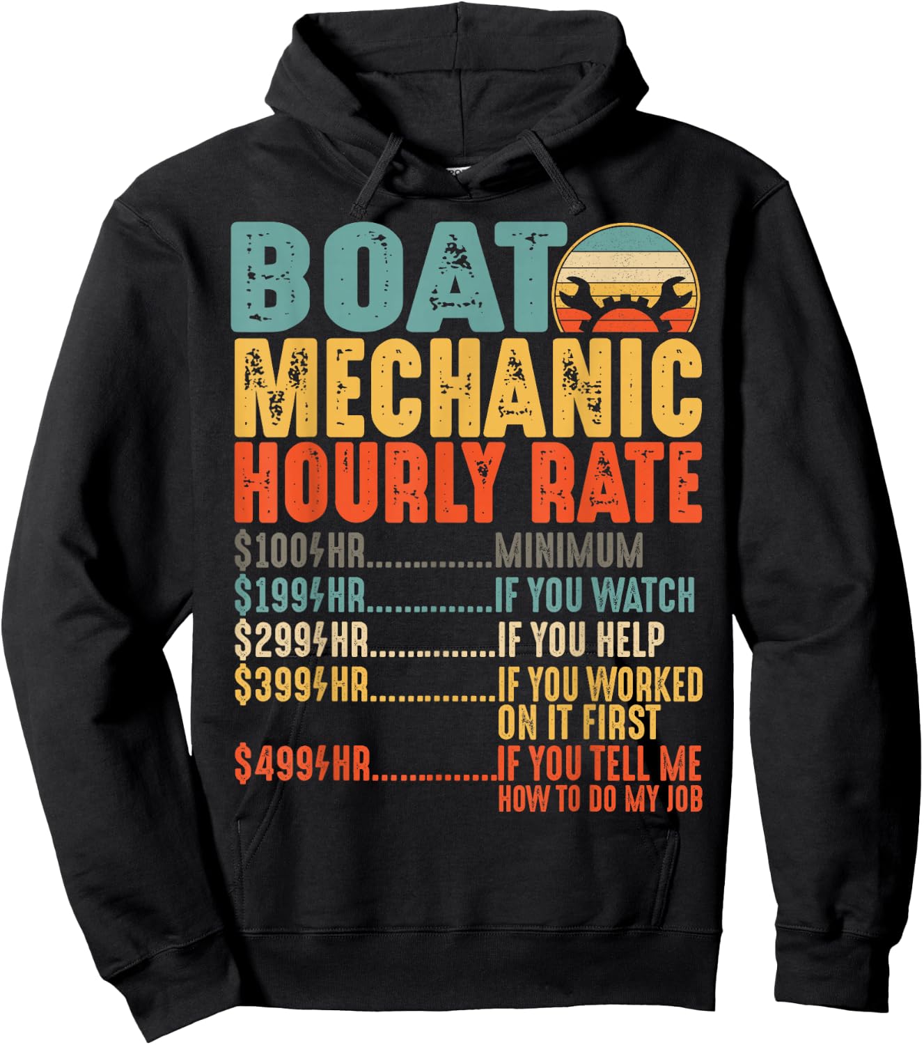 Funny Boat Mechanic Hourly Rate Mechanics Saying Men Hoodie - Hoodie | Black