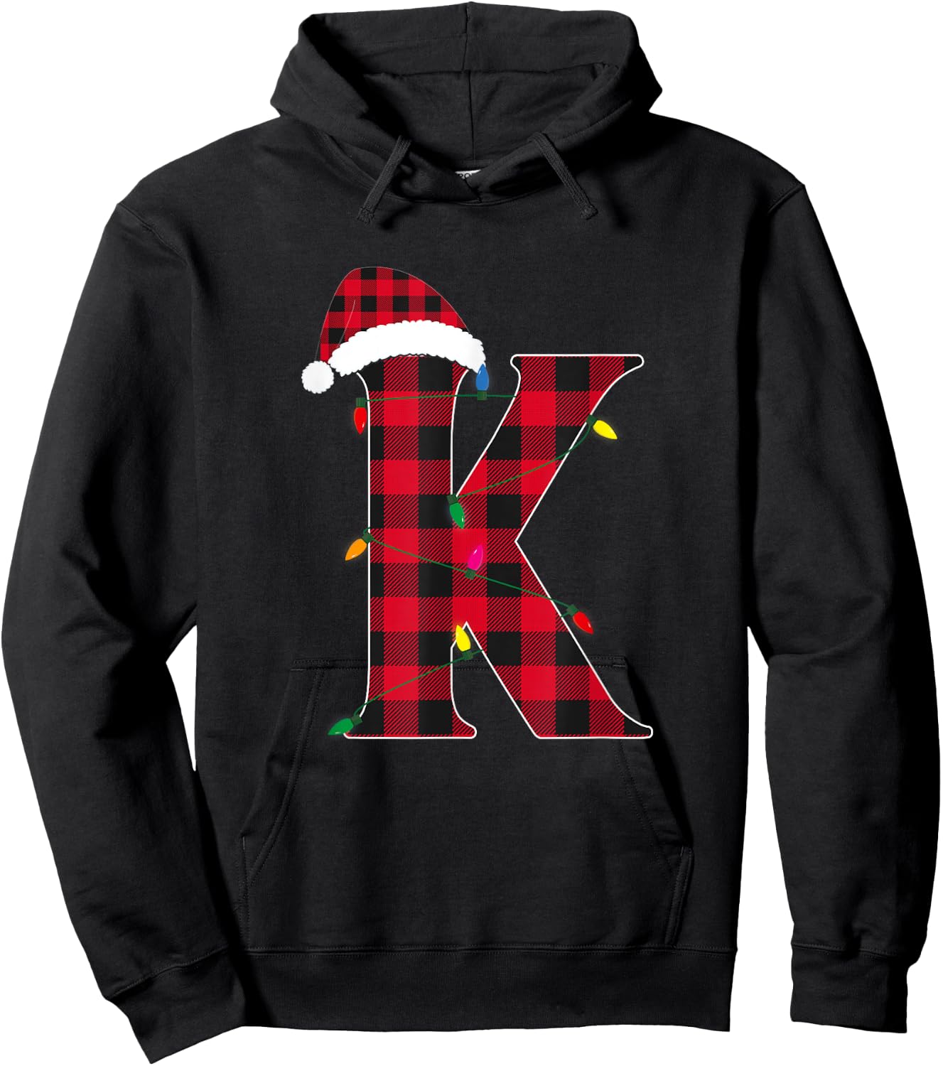 Awesome Letter K Initial Name Buffalo Plaid Christmas Pajama Hoodie - Hoodie | Black
