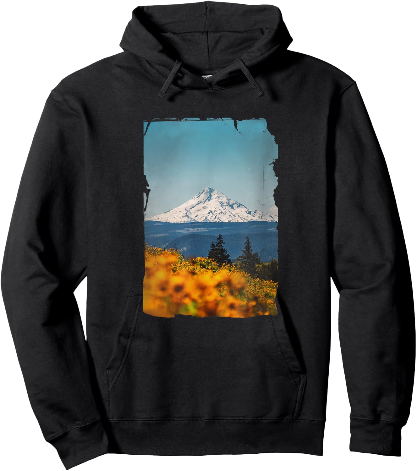 Mt Hood from Columbia River Gorge with Sunflowers Mount Hood Hoodie - Hoodie | Black