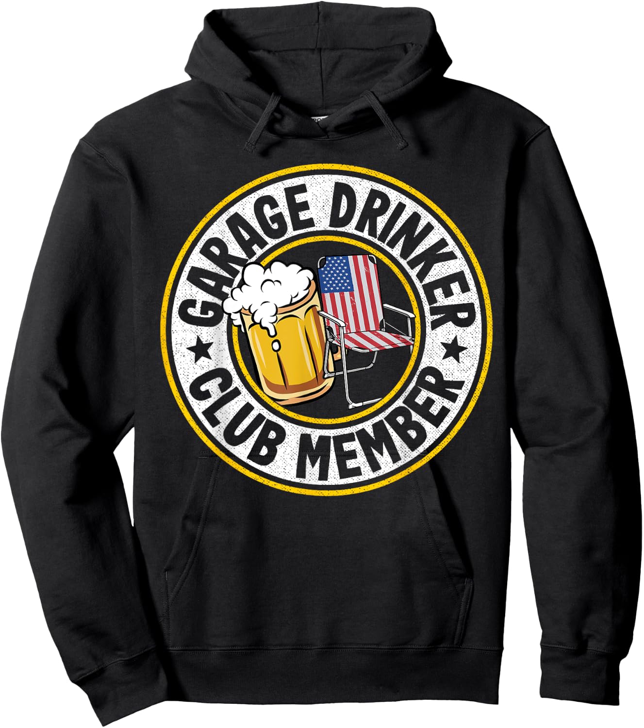 Beer Drinking American Flag Garage Drinker Club Member Hoodie - Hoodie | Black