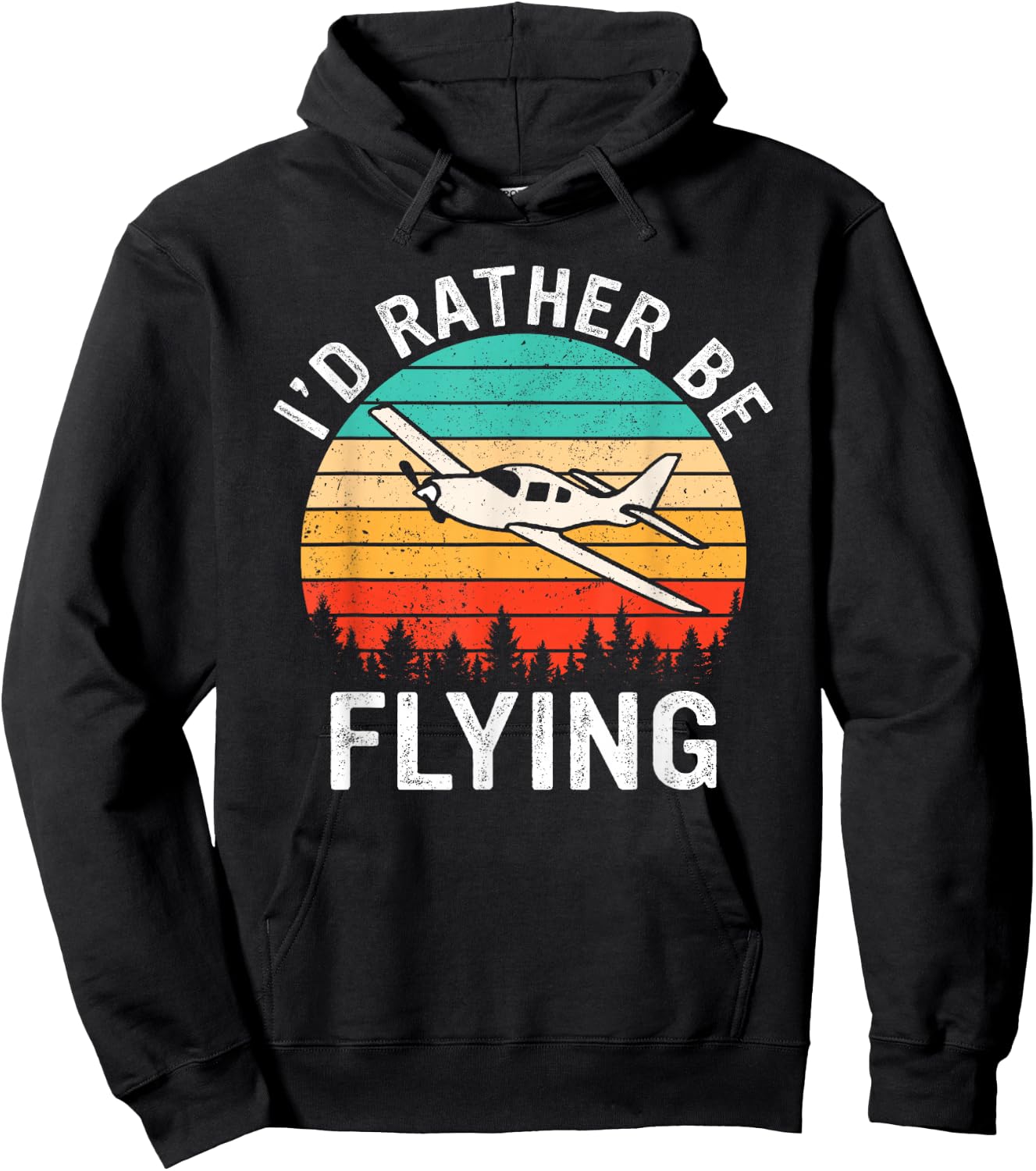 Retro I'd Rather Be Flying Airplane Pilot Funny Aviation Hoodie - Hoodie | Black