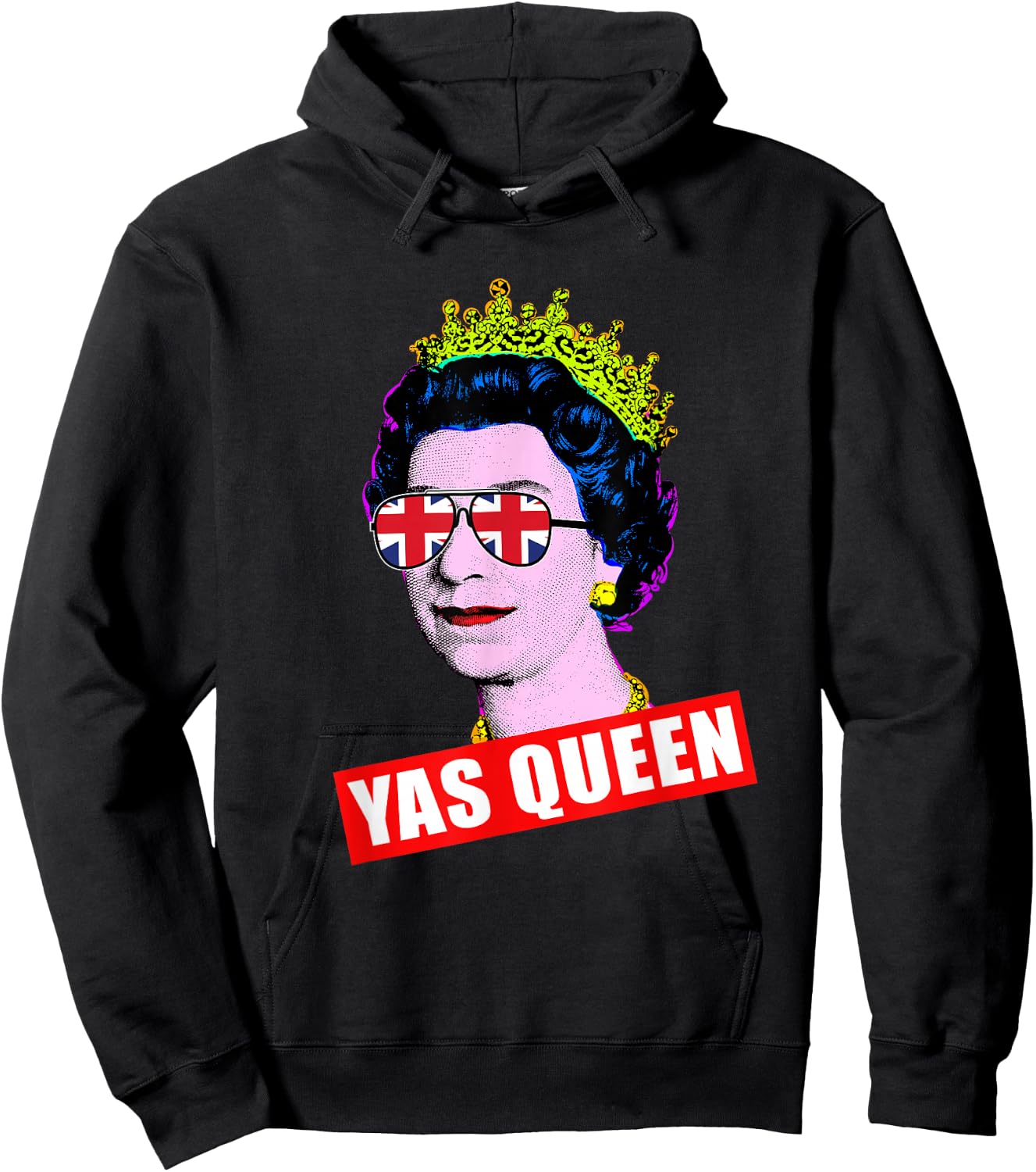 Elizabeth Yas Queen with Sunglasses Queen of England Hoodie - Hoodie | Black