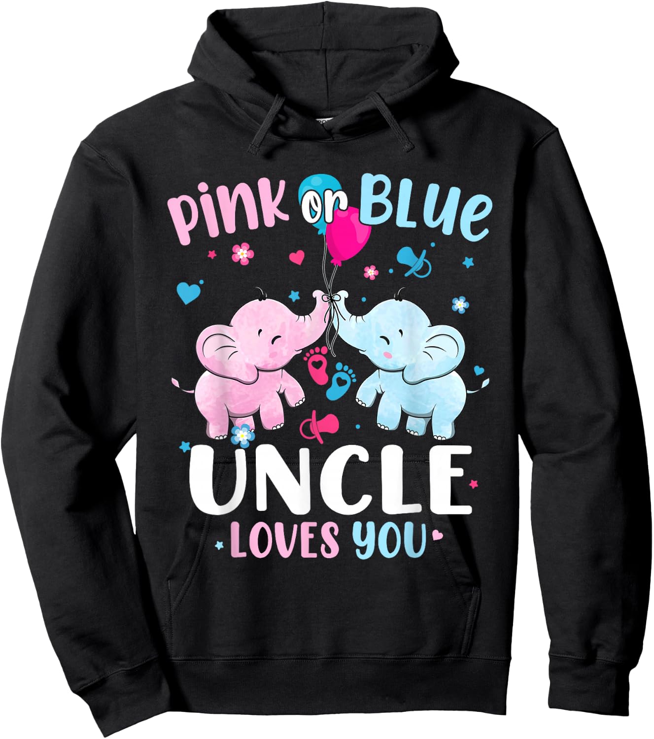 Pink or Blue Uncle Loves You Gender Reveal Elephant Hoodie - Hoodie | Black