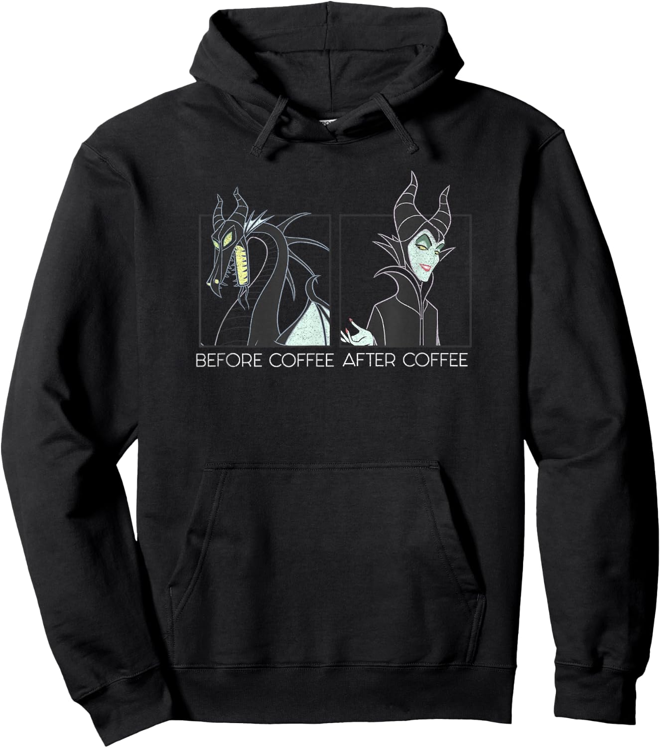 Disney Villains Maleficent Panels Before Coffee After Coffee Hoodie - Hoodie | Black