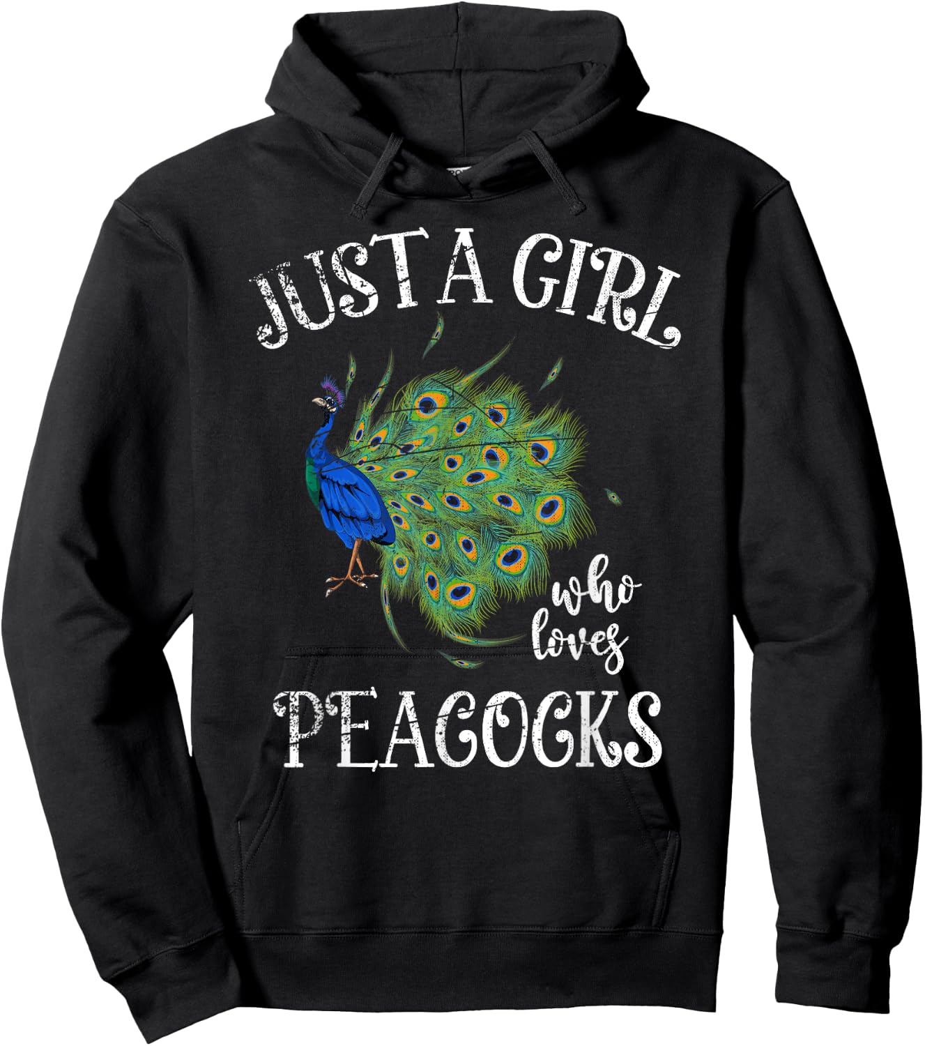 Decorative Peacock Lover Girls Women Zoo Animal Bird Peacock Hoodie - Hoodie | Black