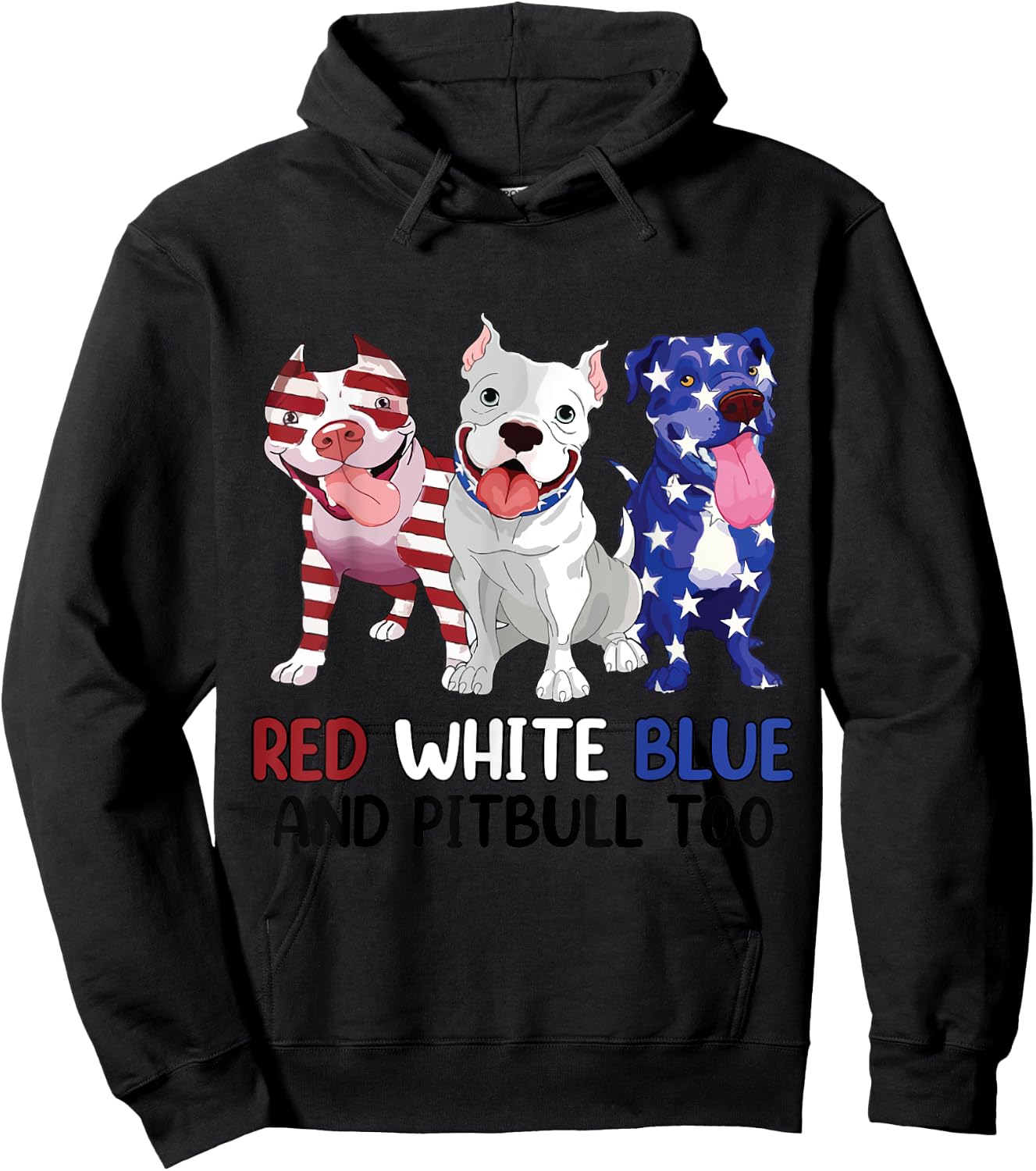 Women Red White Blue & Pitbull Too Funny Pitbull 4th Of July Hoodie - Hoodie | Black
