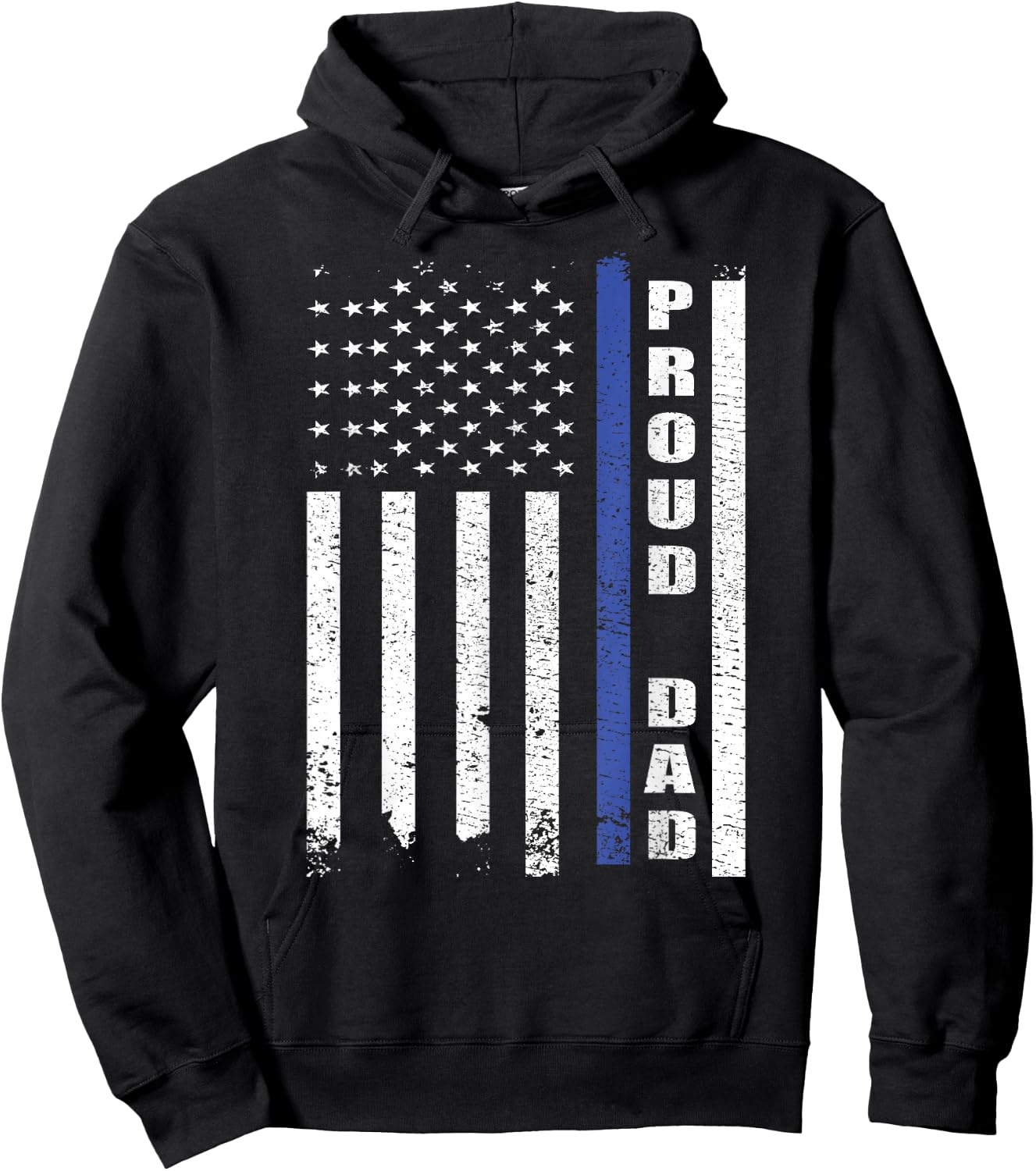 Proud Police Dad US Flag | Cop Police Officer Dad Blue Line Hoodie - Hoodie | Black