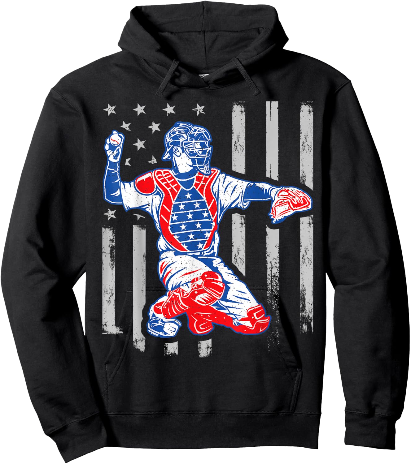 American Baseball Catcher USA Vintage Flag 4th of July Boys Hoodie - Hoodie | Black