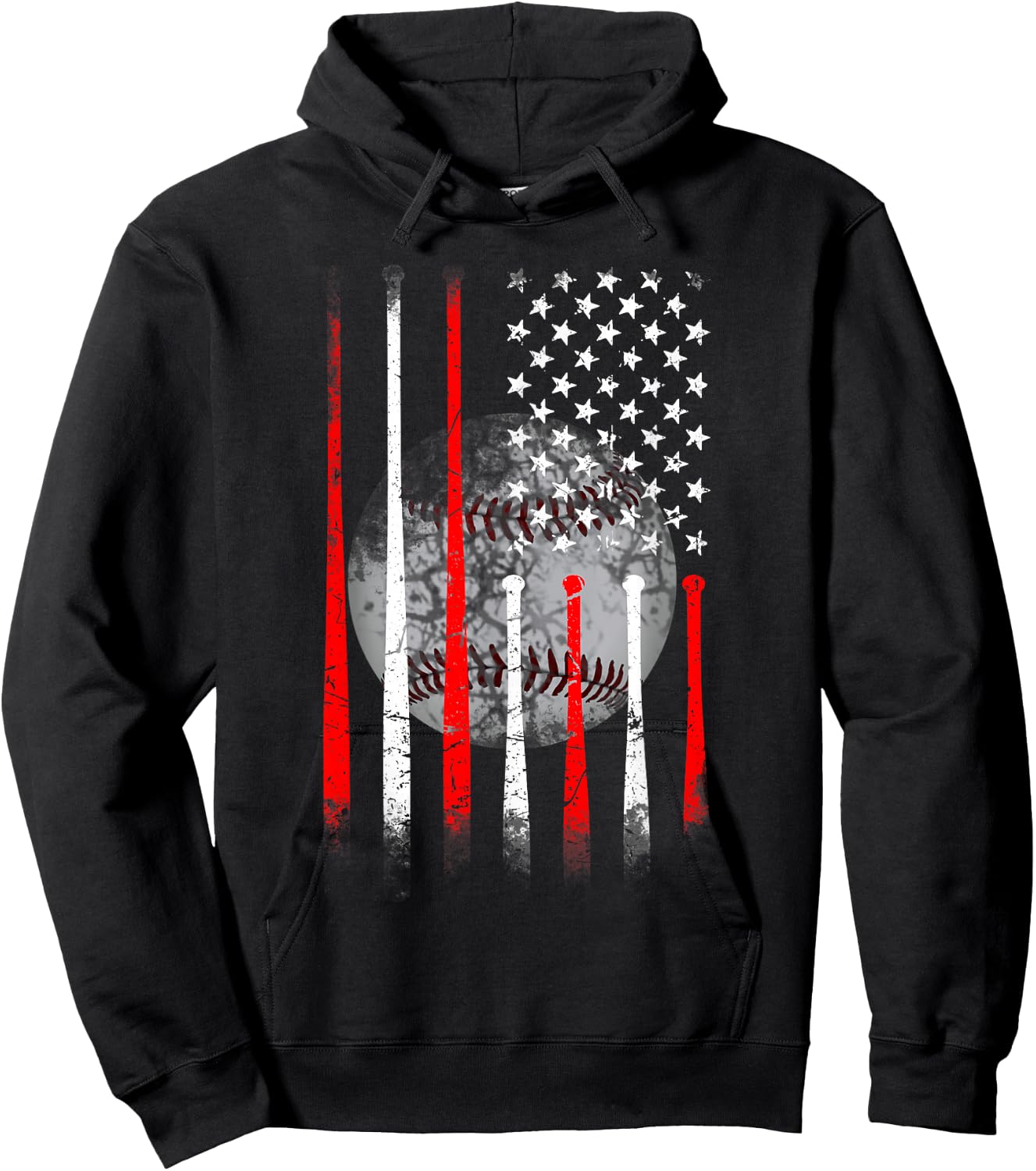 Baseball USA Flag American Flag Vintage Hoodie - Hoodie | Black