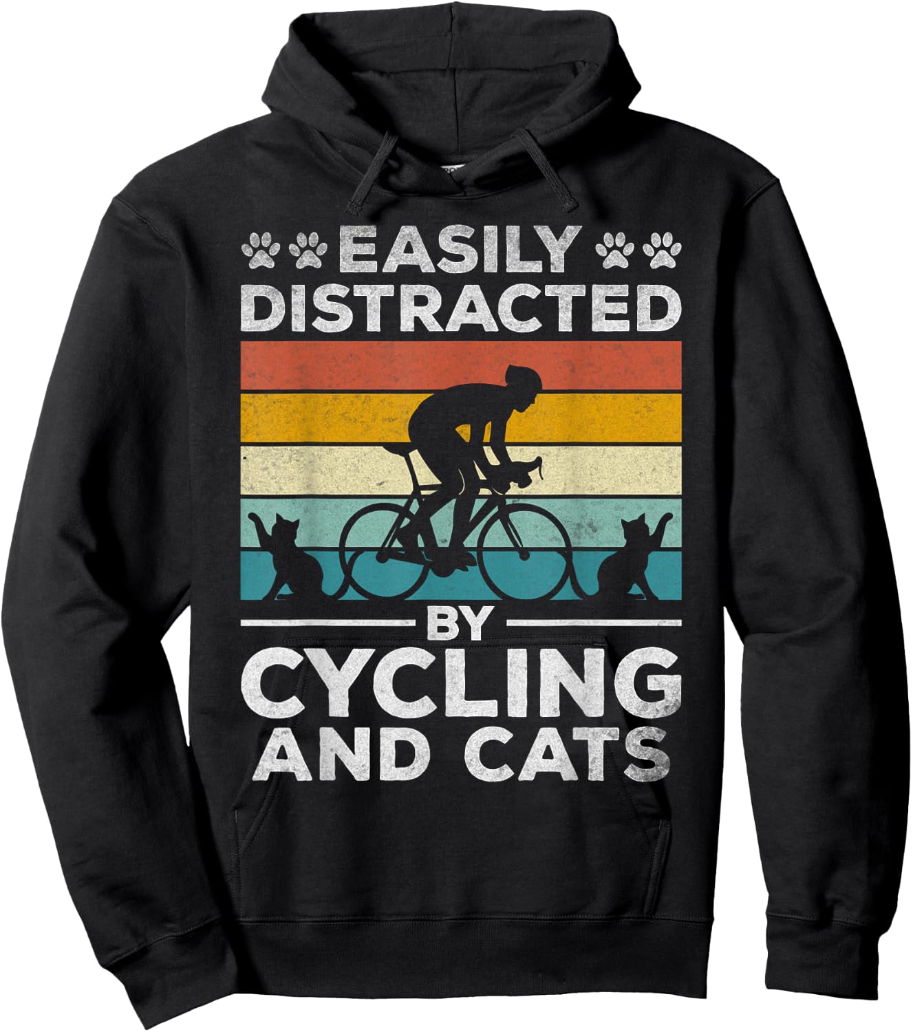 Easily Distracted By Cycling And Cats I Bicycle Cyclist Hoodie - Hoodie | Black