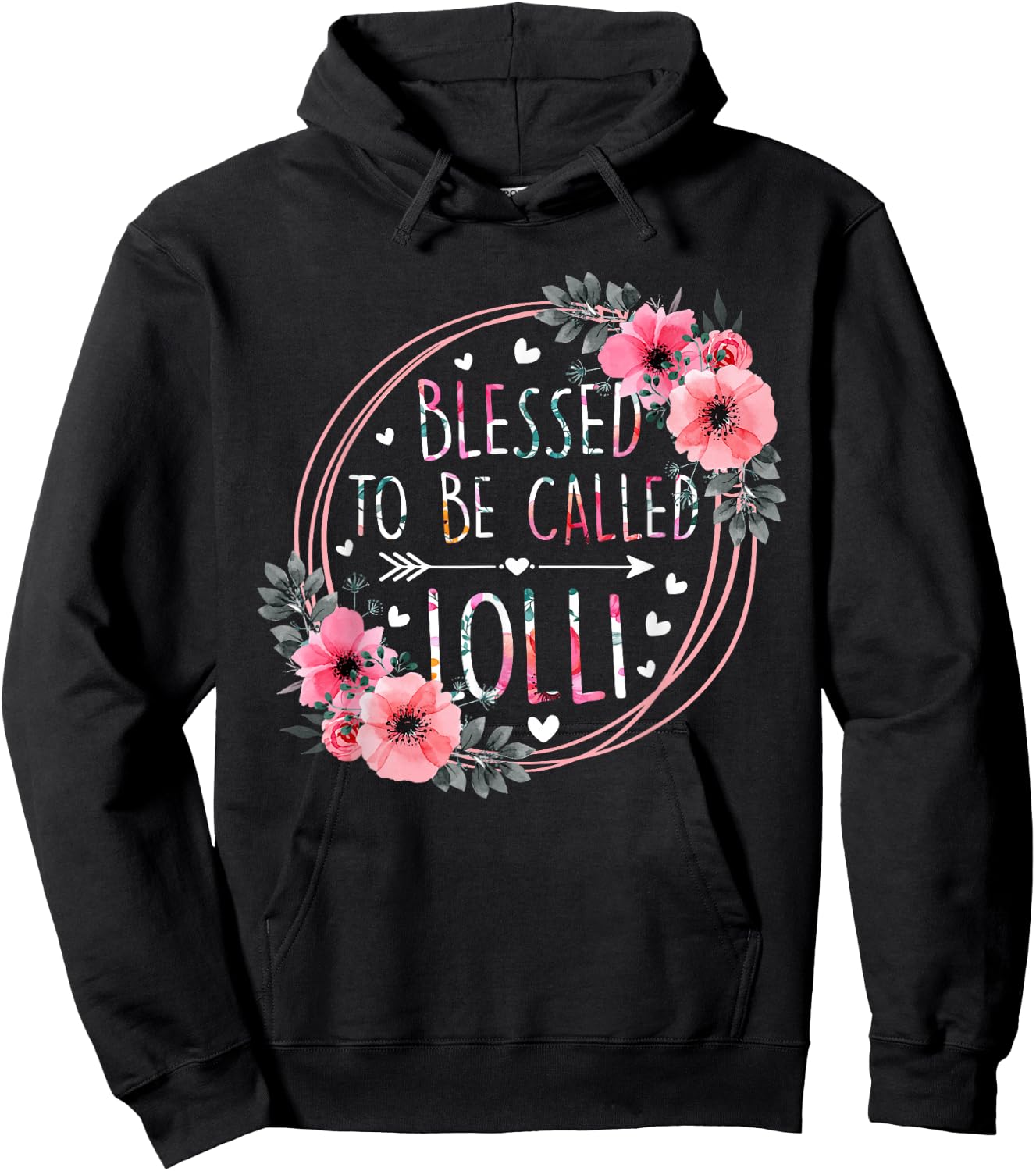 Blessed to be called Lolli Mothers Day Granmda Flower Floral Hoodie - Hoodie | Black