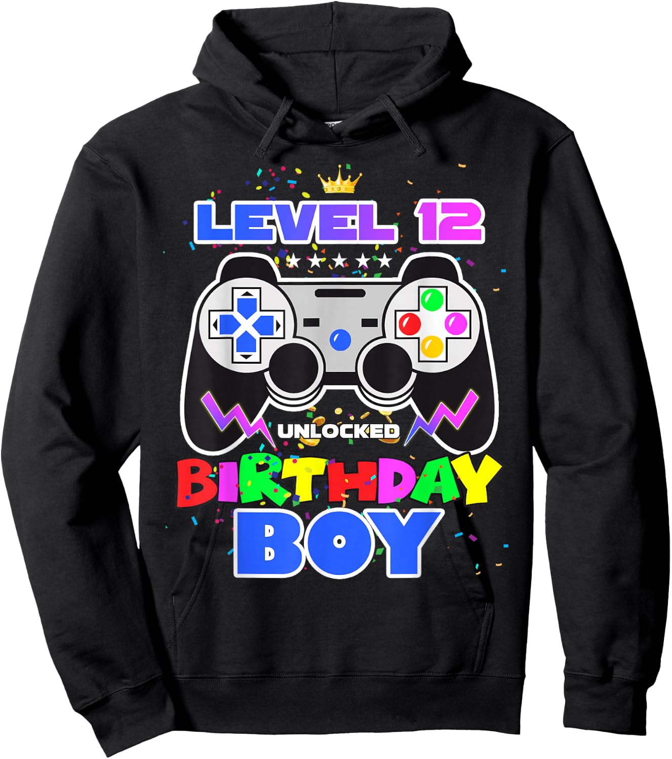 Level 12 Unlocked Birthday Boy 12th Birthday Video Game Hoodie - Hoodie | Black