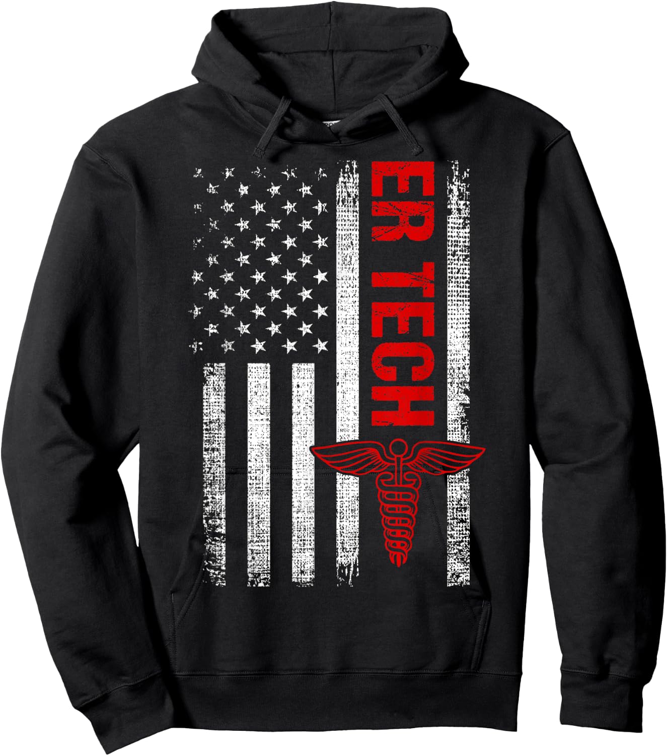 ER Tech US Flag Emergency Room Technologists ,ER Technicians Hoodie - Hoodie | Black