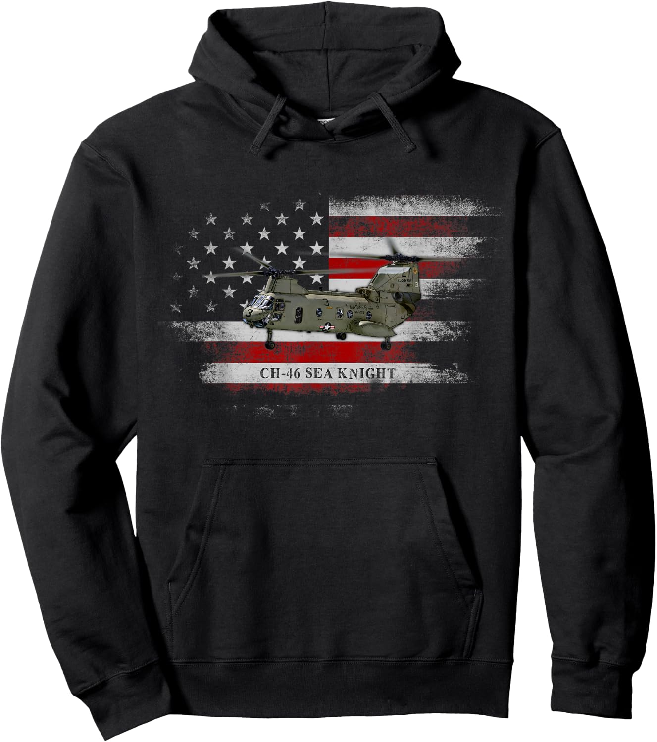 CH-46 Sea Knight Helicopter USA Flag Helicopter Pilot Gifts Hoodie - Hoodie | Black
