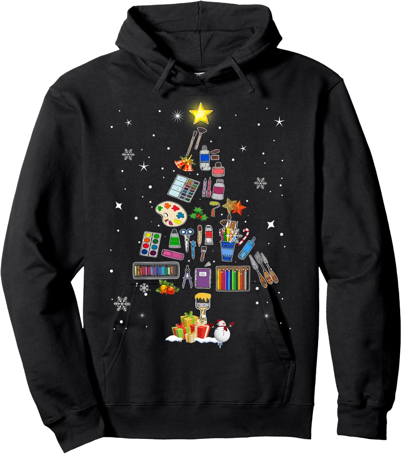 Art Lovers Christmas Tree Outfits Art Teacher Ugly Artist Xmas Pajama Hoodie - Hoodie | Black