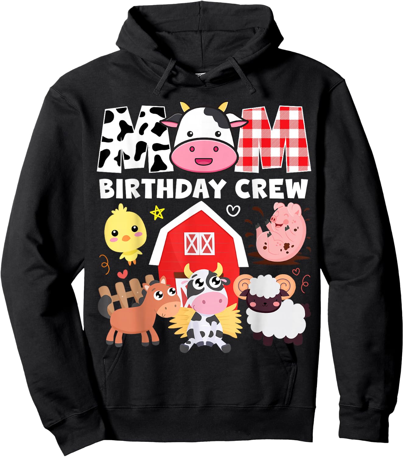 Cow Mom Birthday Crew Farm Theme Animals Kids Birthday Party Hoodie - Hoodie | Black
