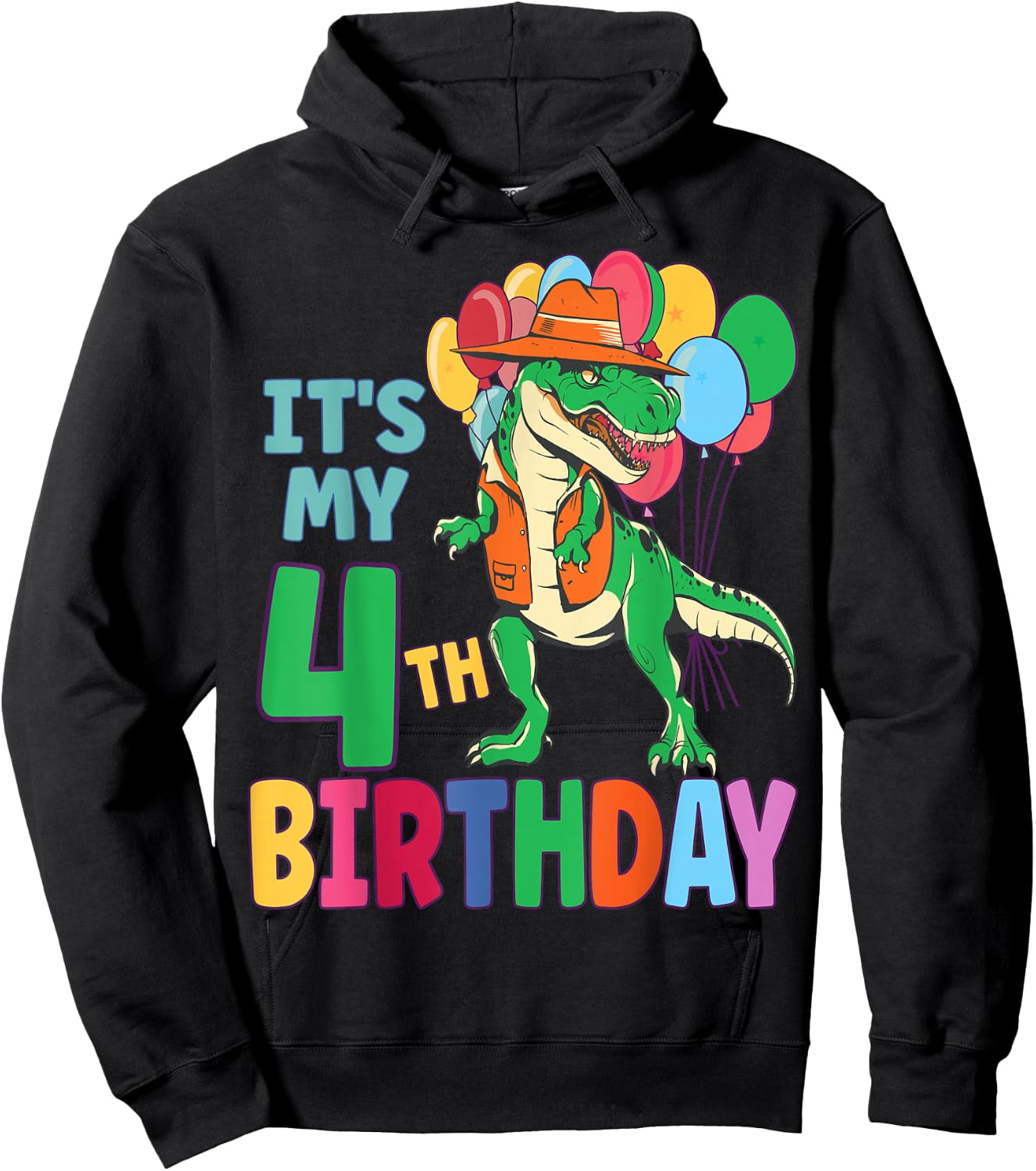 It's My 4th Birthday Dinosaur Boys Girls Kids Birthday Hoodie - Hoodie | Black