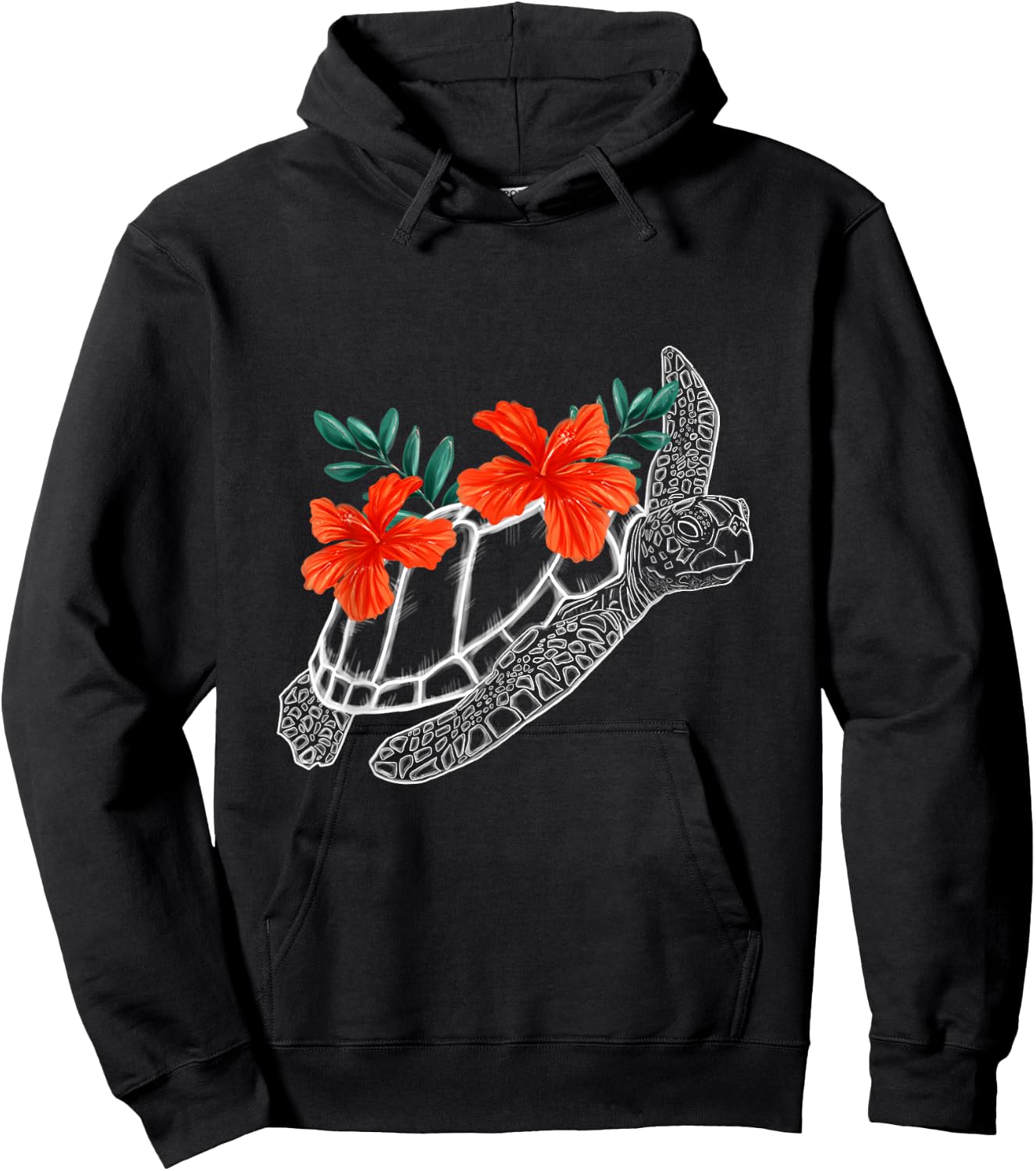 Tropical Sea Turtle Hibiscus Flowers Hoodie - Hoodie | Black