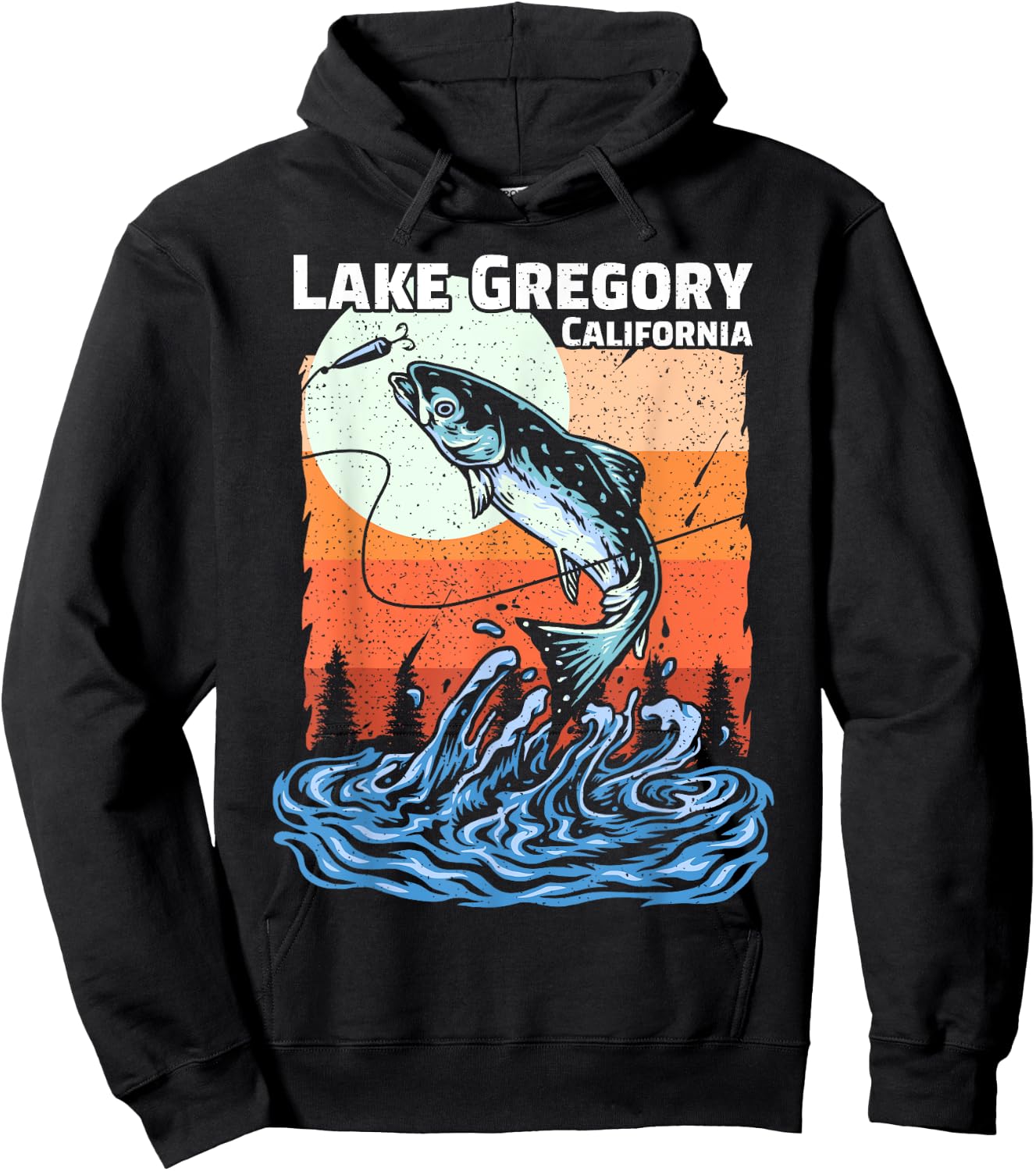Summer Fishing Retro Sunset California Gregory Lake Women Kids Hoodie - Hoodie | Black