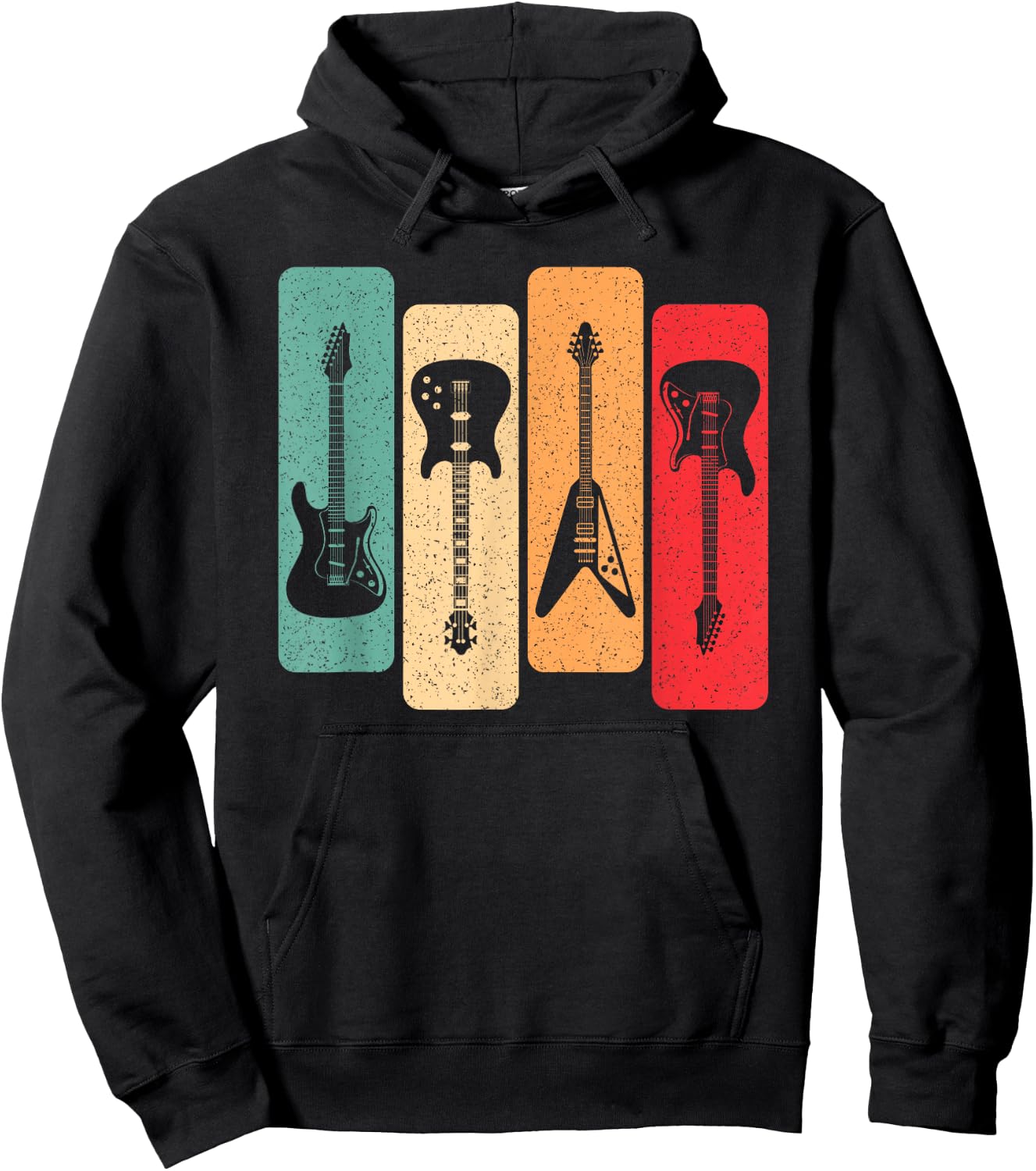 Retro Guitars Guitarist Electric Bass Guitar Rock Music Men Hoodie - Hoodie | Black