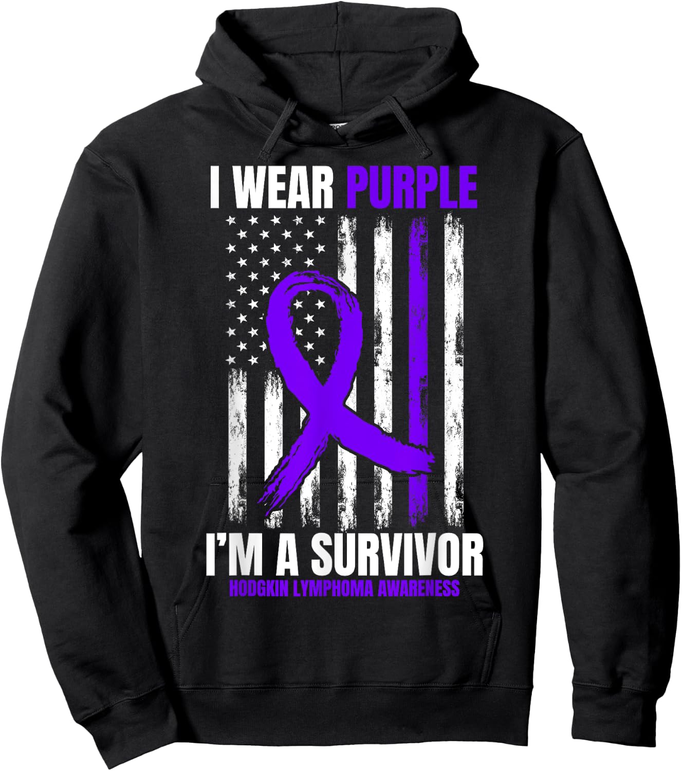 I Wear Purple Hodgkins Lymphoma Survivor Gifts American Flag Kids Men Hoodie - Hoodie | Black
