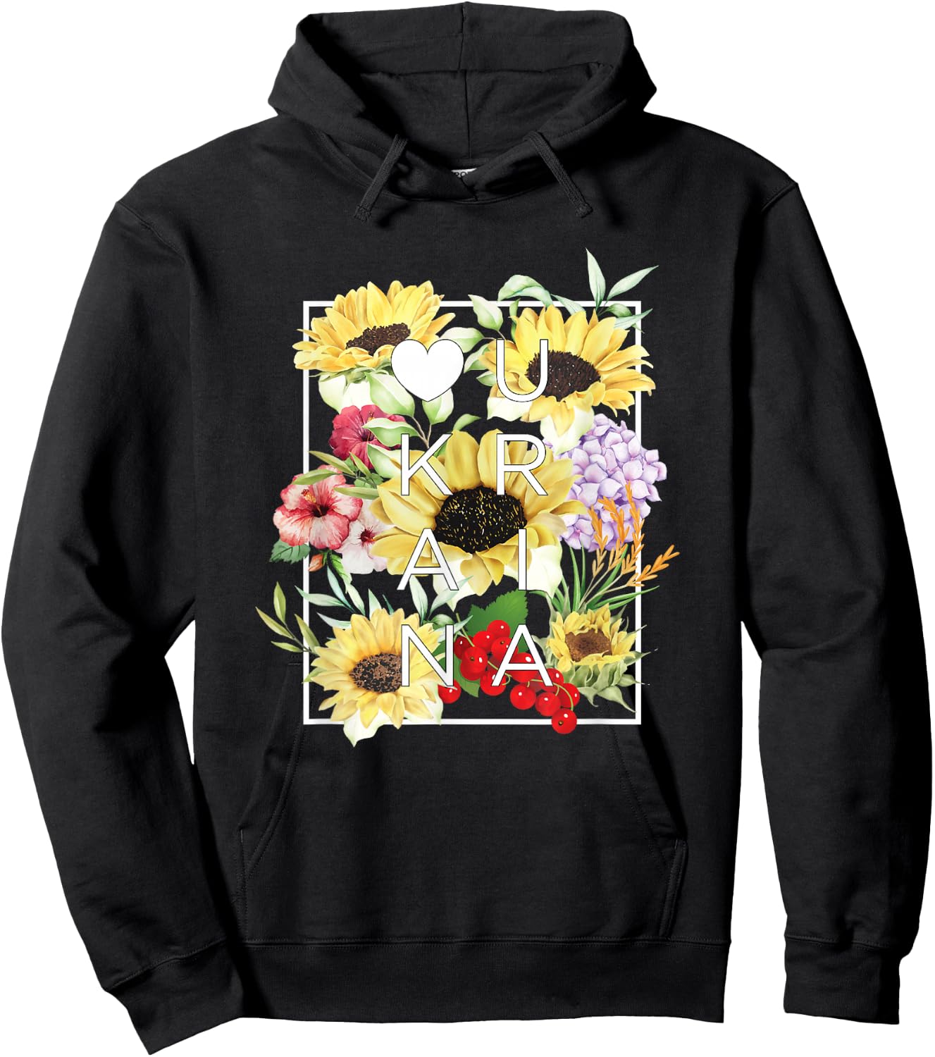 Flowers of Ukraine Word Art - Ukrainian Pride Hoodie - Hoodie | Black