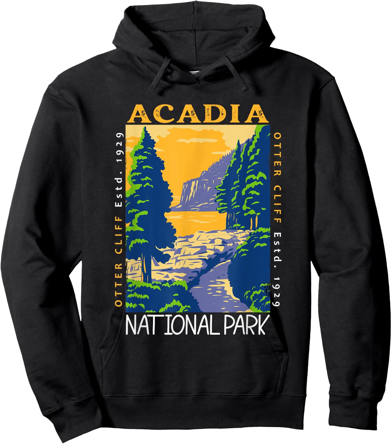 Acadia National Park Otter Cliff Maine Vintage Distressed Hoodie - Hoodie | Black