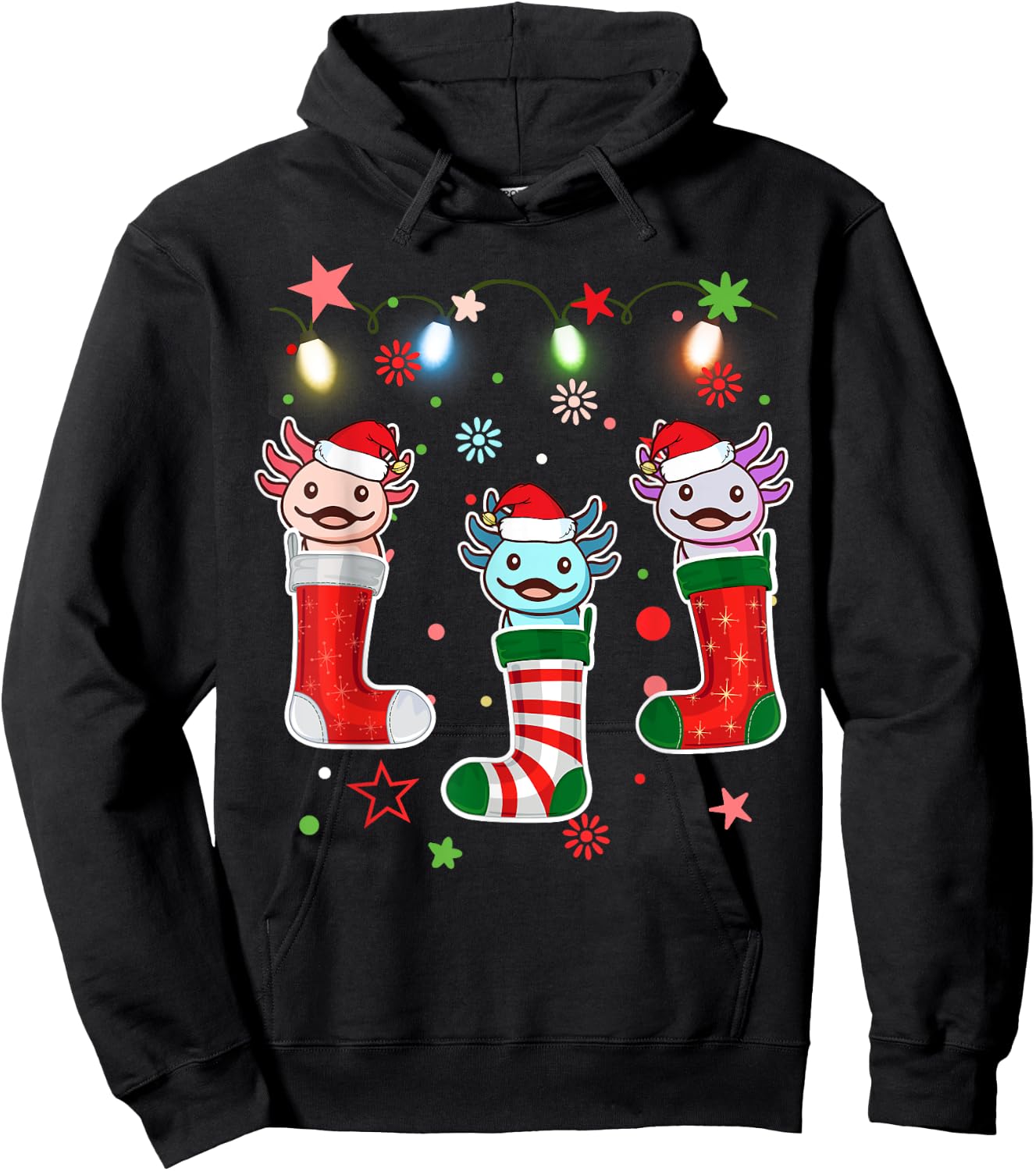 Kawaii Axolotl Christmas Stocking Kid Youth Teen Pajamas Pjs Hoodie - Hoodie | Black