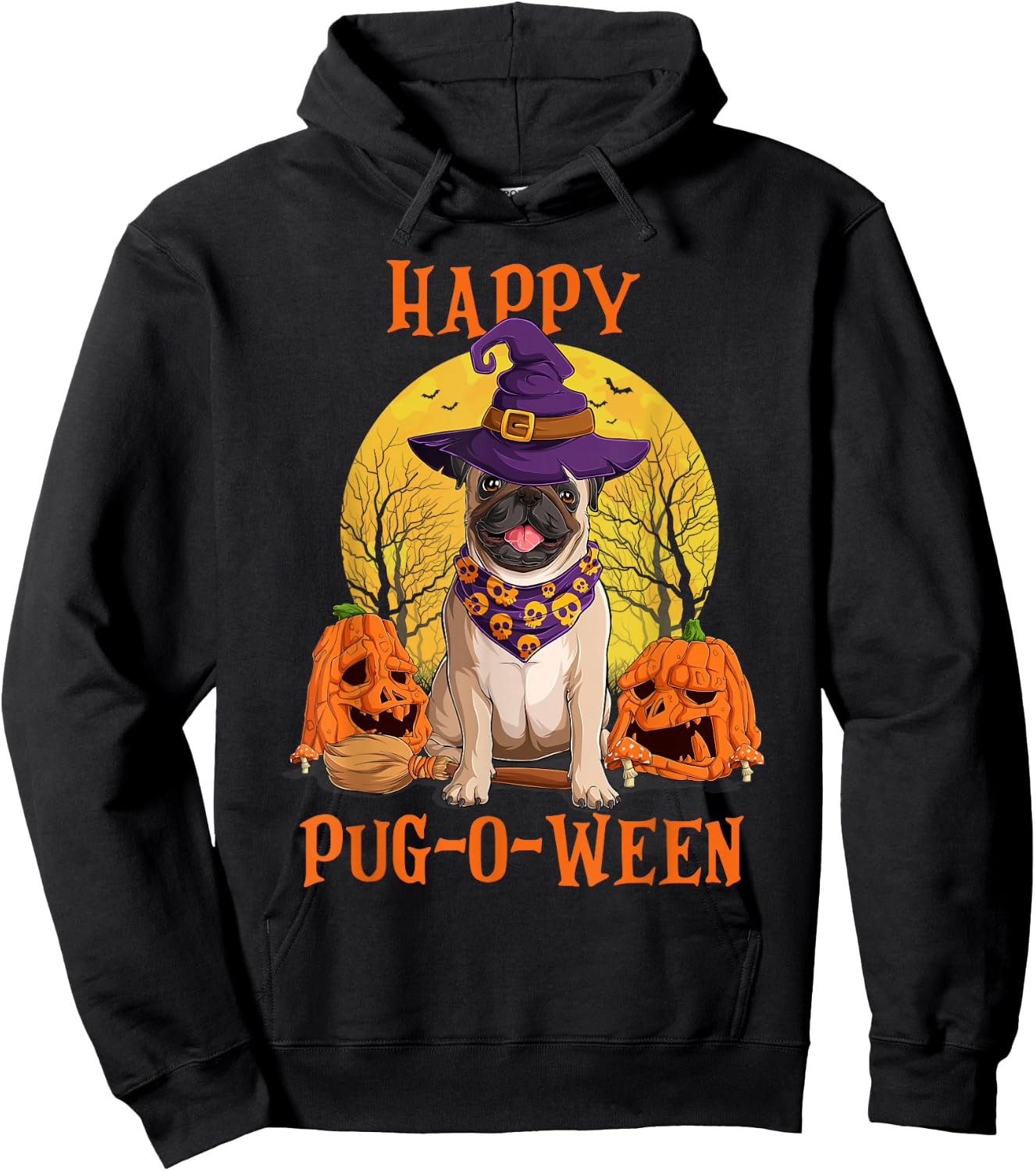 Funny Halloween Costumes for Pugs Lovers - Pumpkin Witch Pug Hoodie - Hoodie | Black