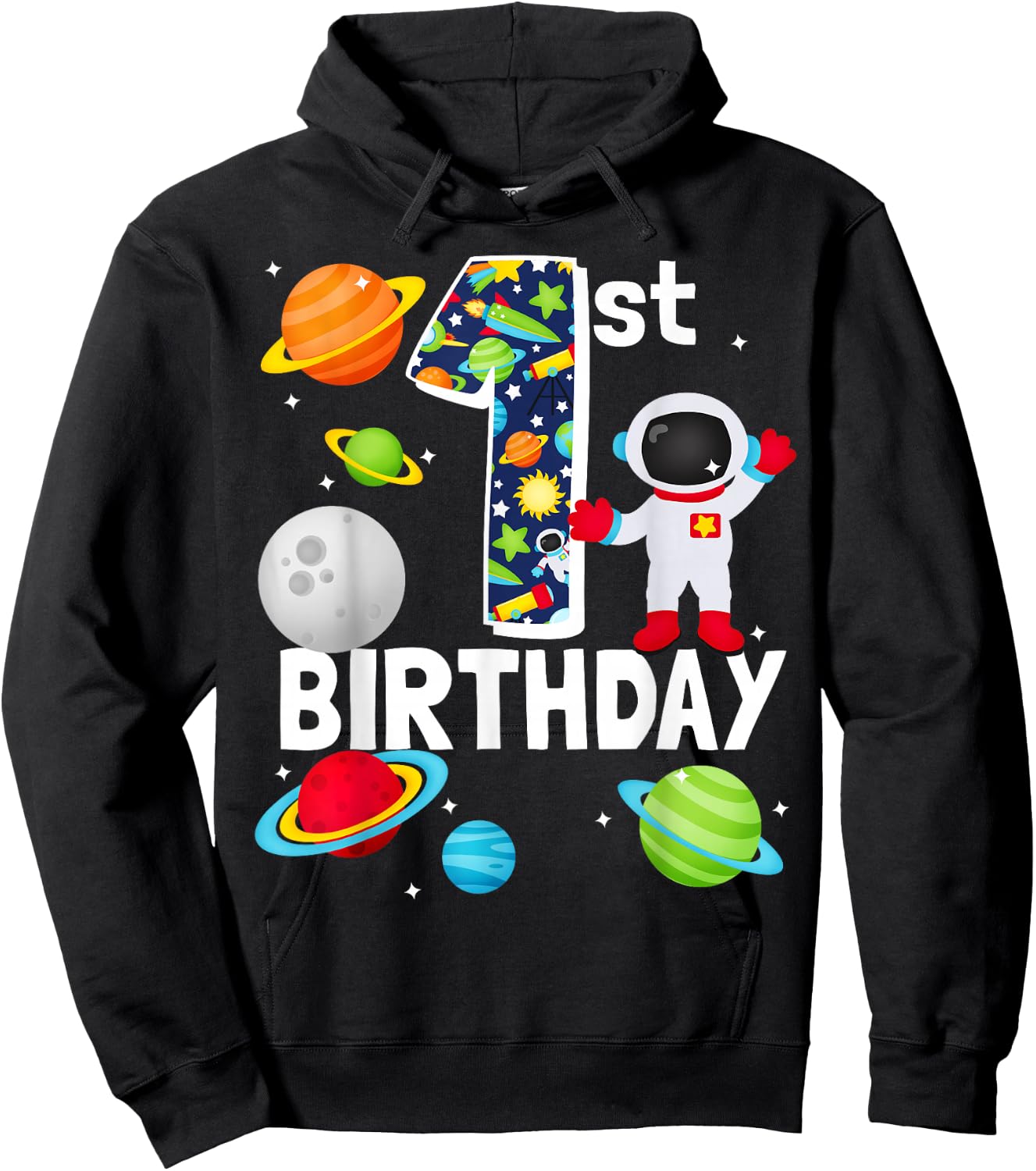 Outer Space 1 Year Old Toddler Bday Party My 1st Birthday Hoodie - Hoodie | Black