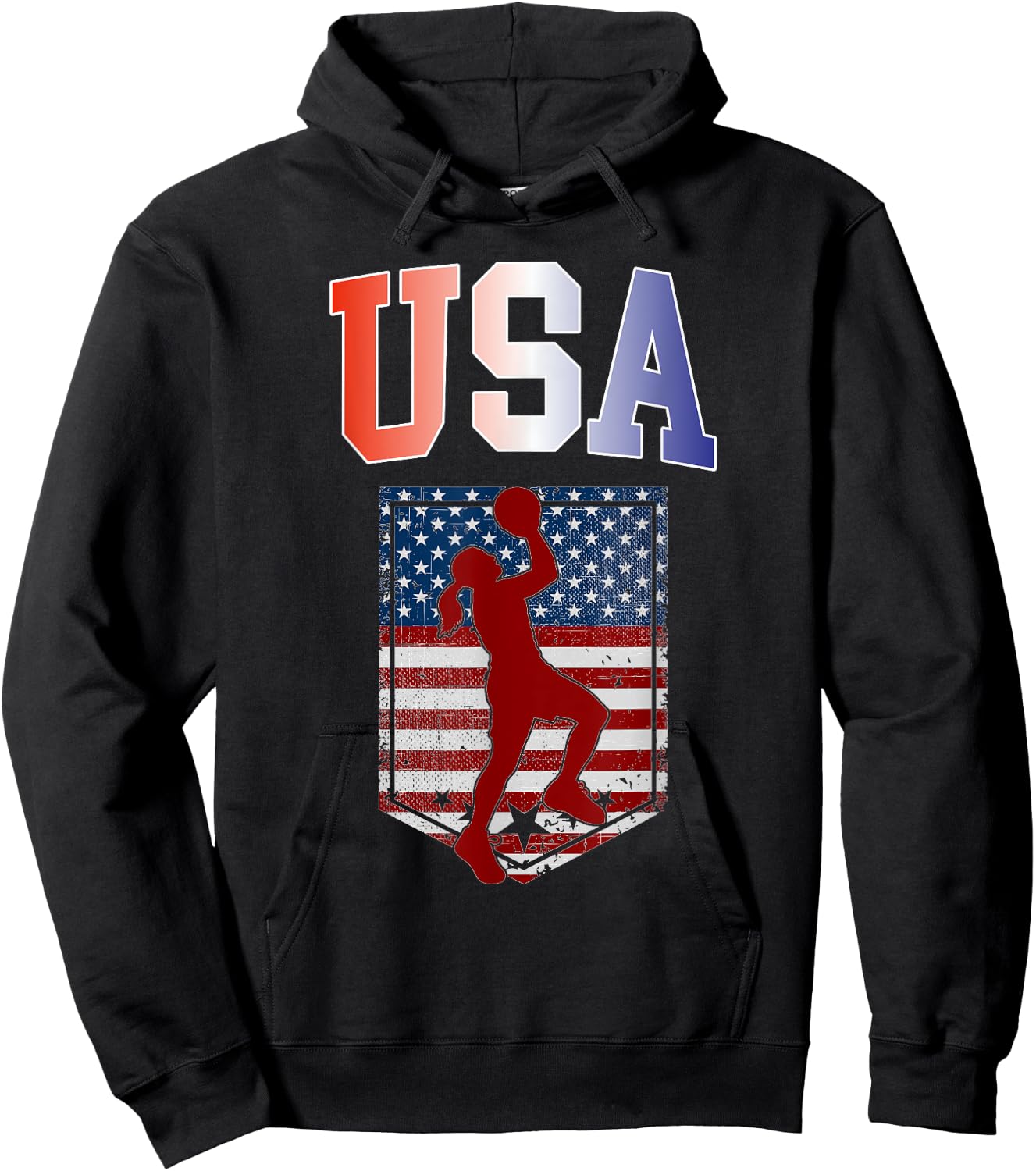 USA Patriotic Women's Basketball American Flag Summer Sports Hoodie - Hoodie | Black