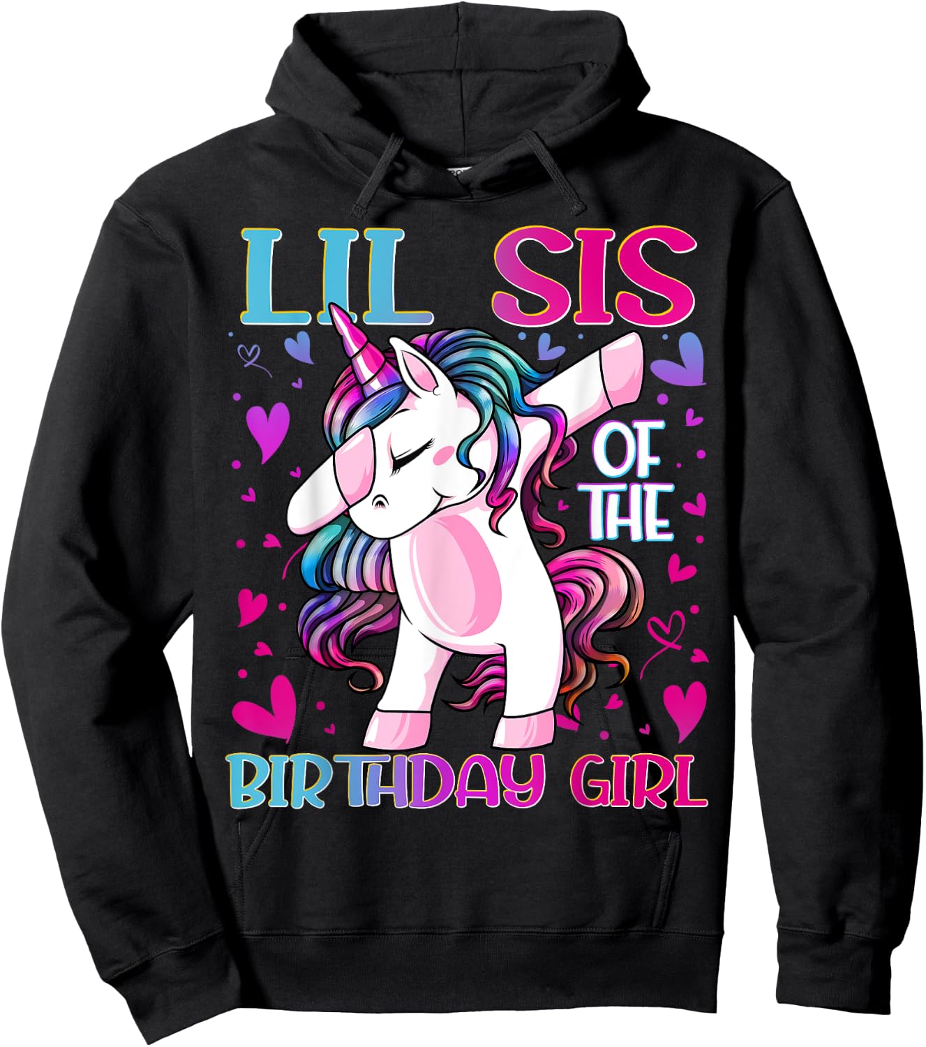 Lil Sis of the Birthday Girl Dabbing Unicorn Little Sister Hoodie - Hoodie | Black