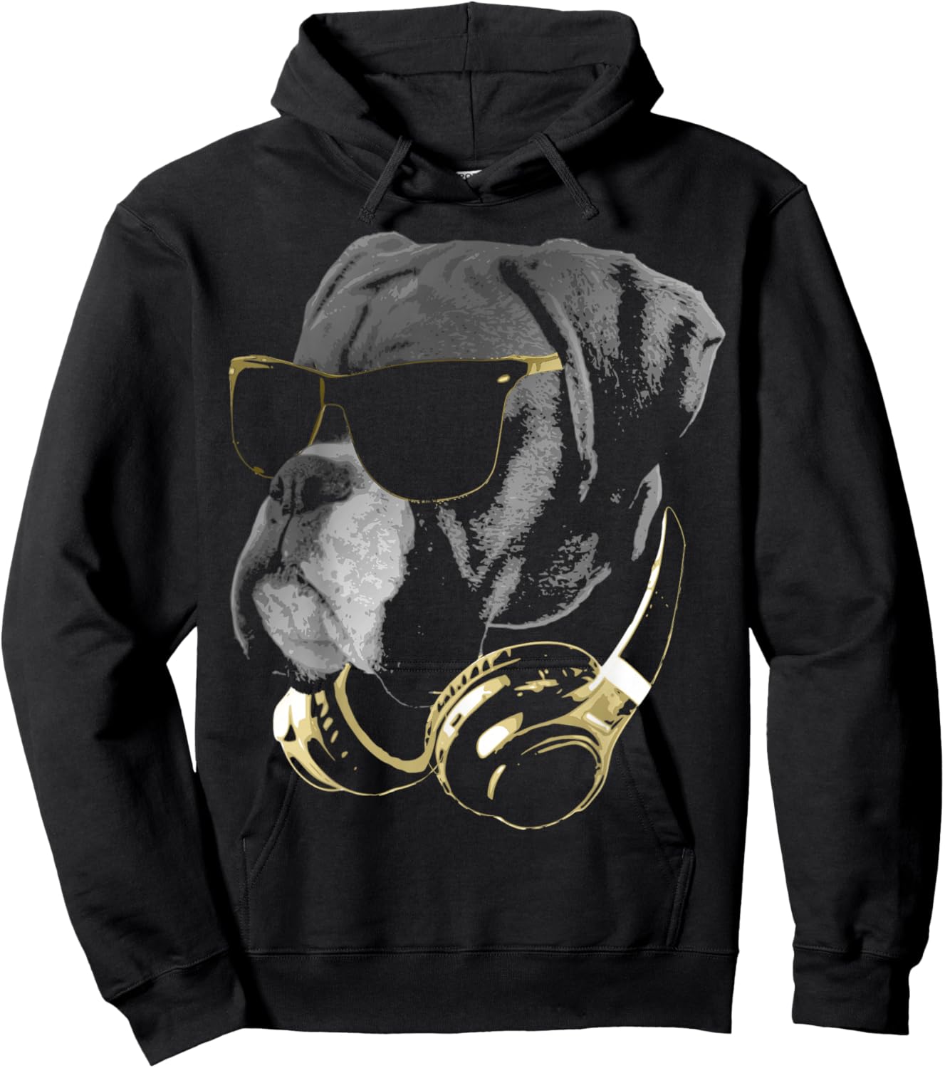 Boxer Dog WIth Sunglasses And Headphones Hoodie - Hoodie | Black