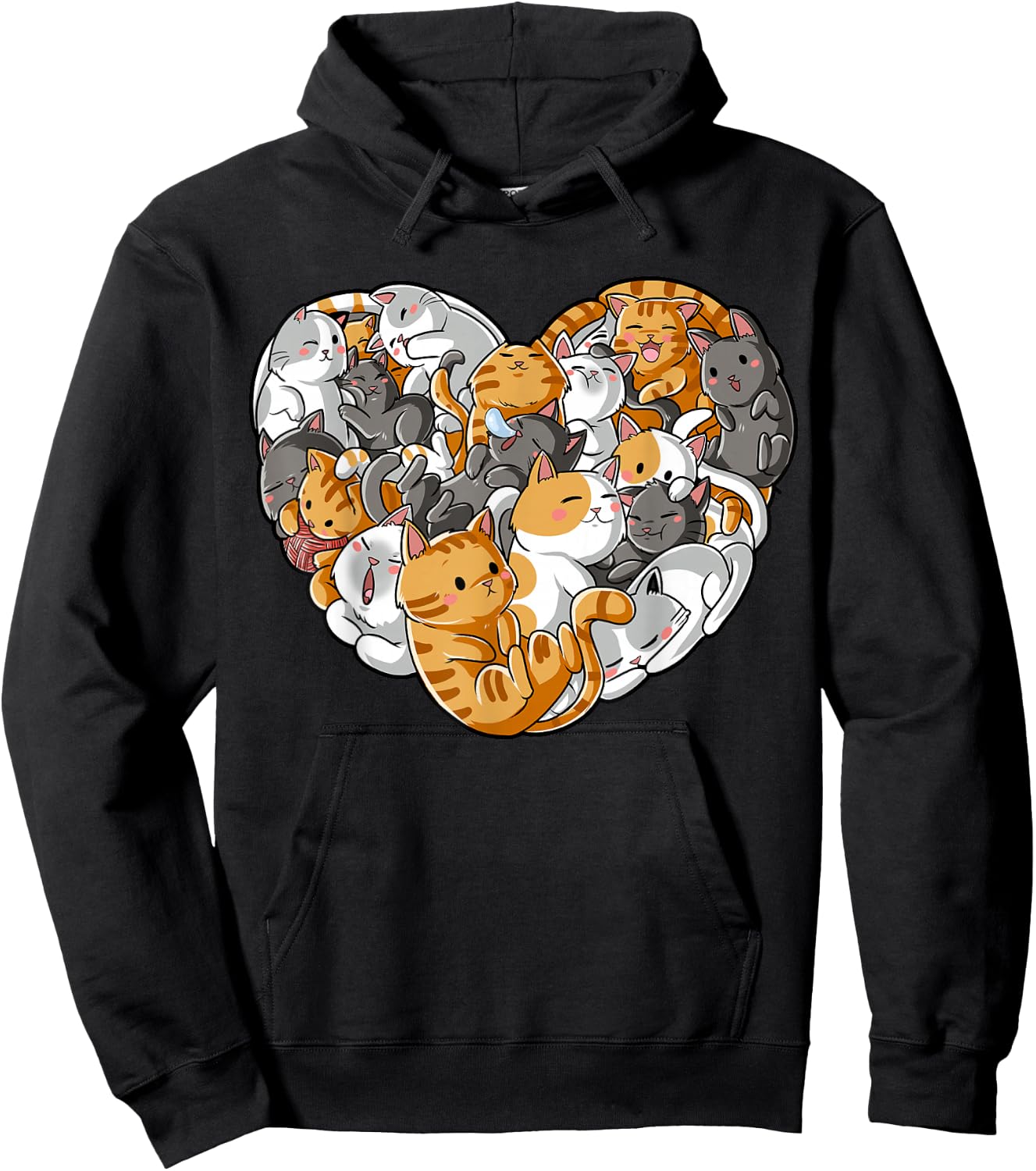 Cat Heart Valentines Day Girls Women Kitty Kitten Lovers Hoodie - Hoodie | Black
