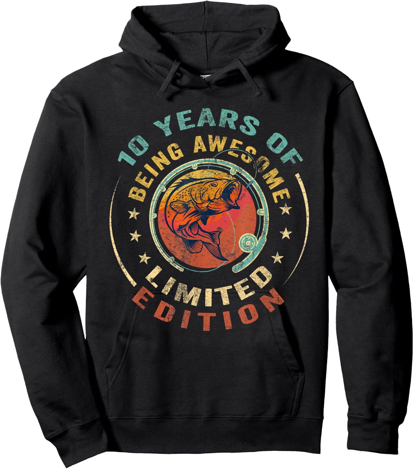 Turning 10 | 10 Year Old Birthday | 10th Birthday Fishing Hoodie - Hoodie | Black