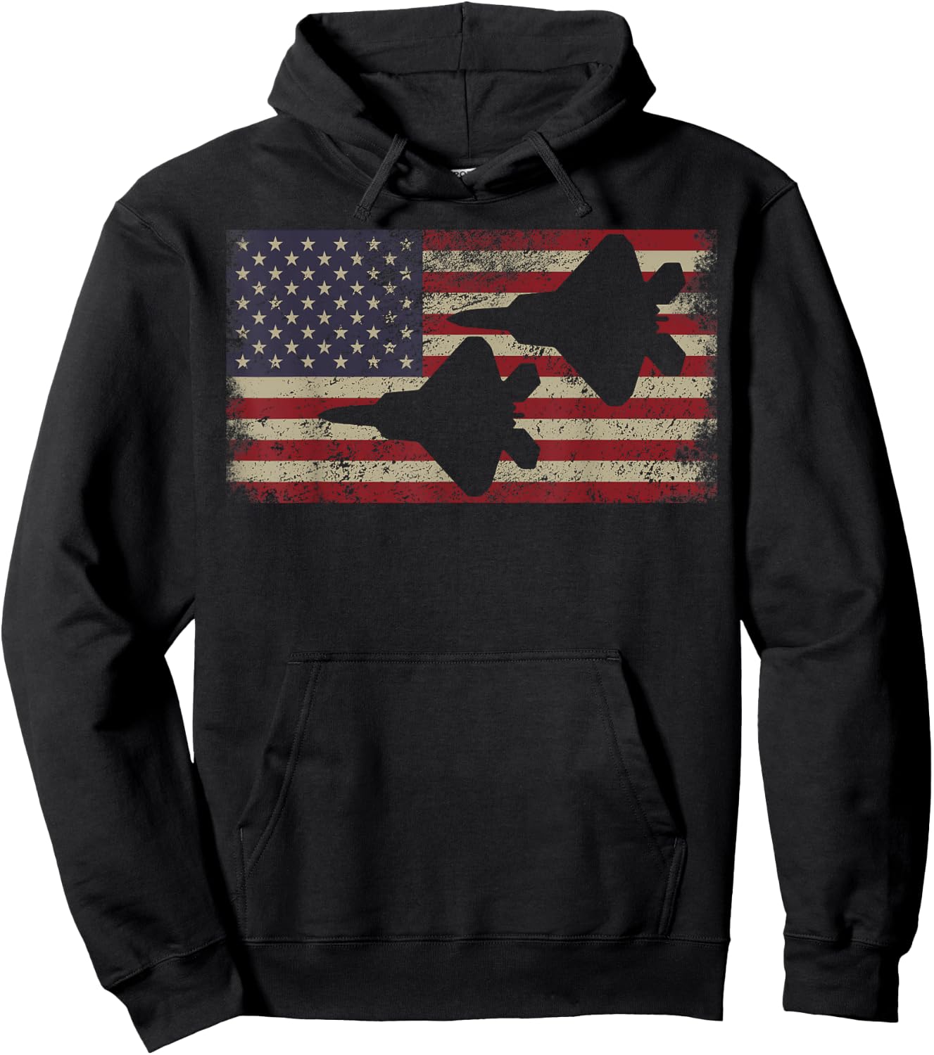 F22 Raptor Stealth Fighter Plane Patriotic USA Flag Women Kids Men Hoodie - Hoodie | Black