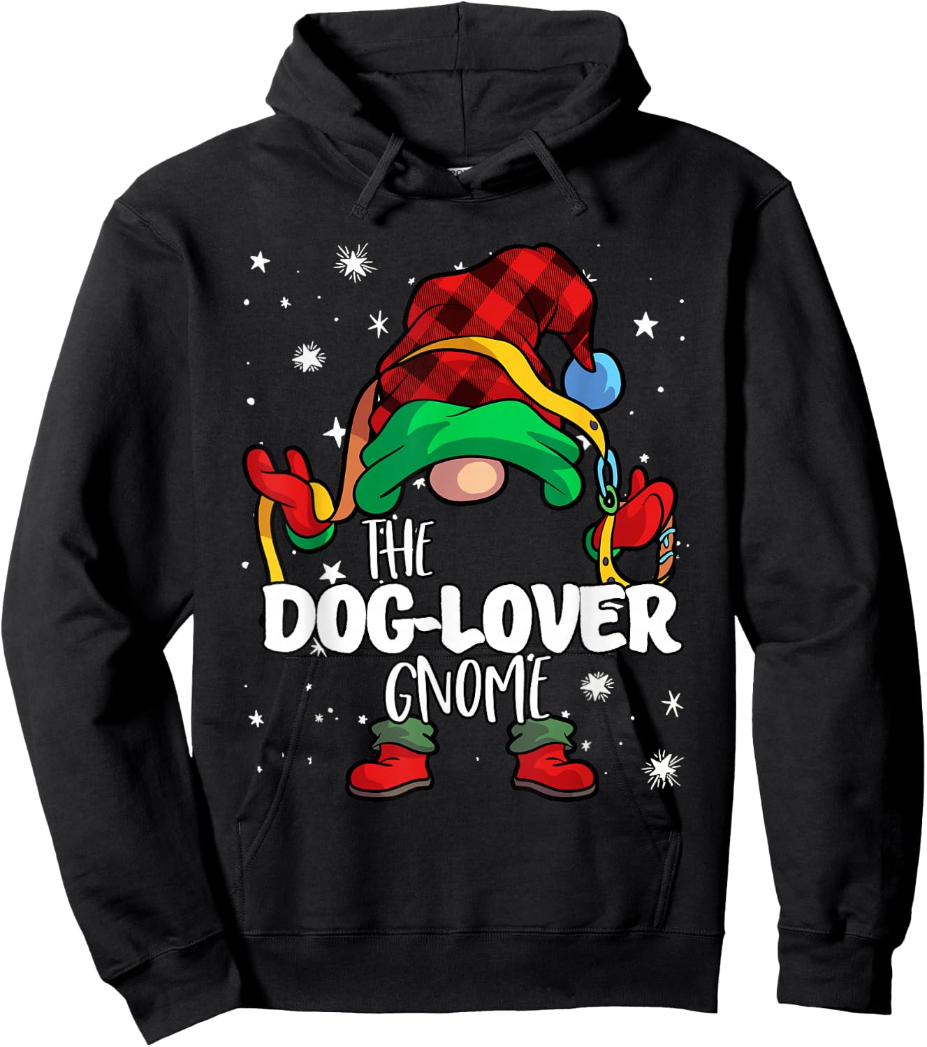 Dog Lover Gnome Red Buffalo Plaid Matching Family Christmas Hoodie - Hoodie | Black