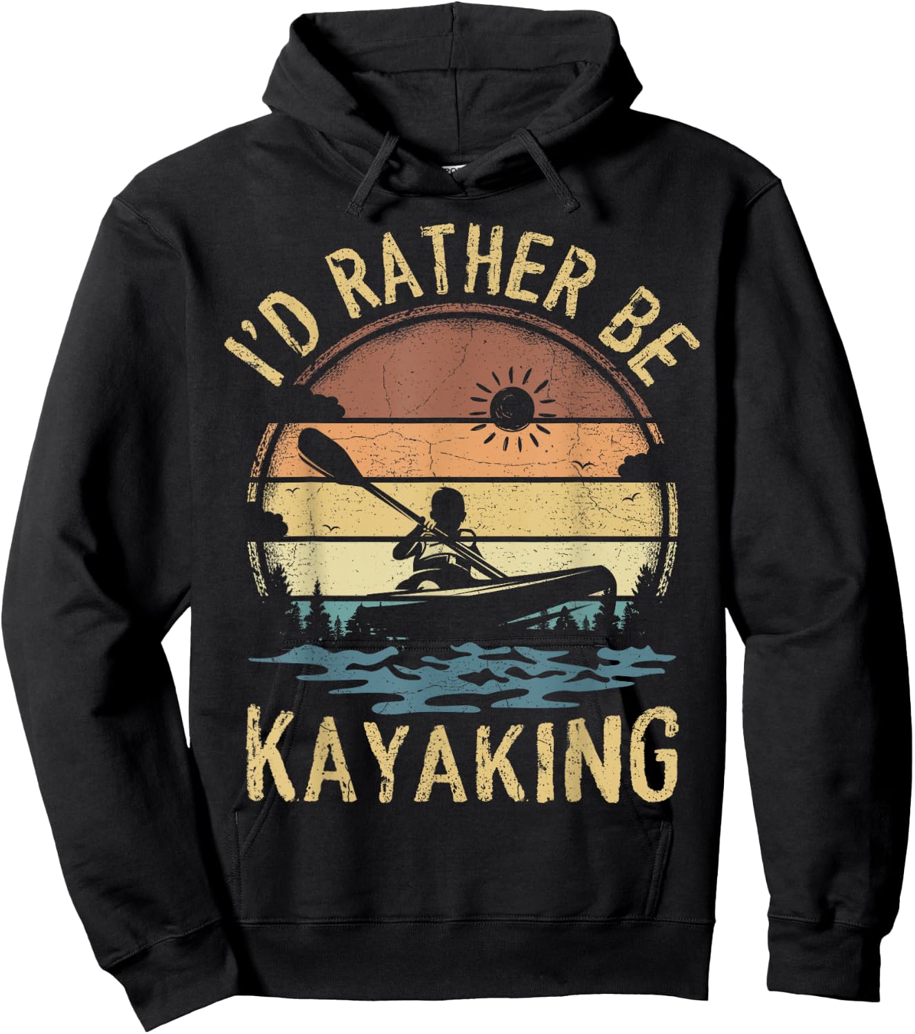 Retro Vintage Sunset Kayak Boating I'd Rather Be Kayaking Hoodie - Hoodie | Black