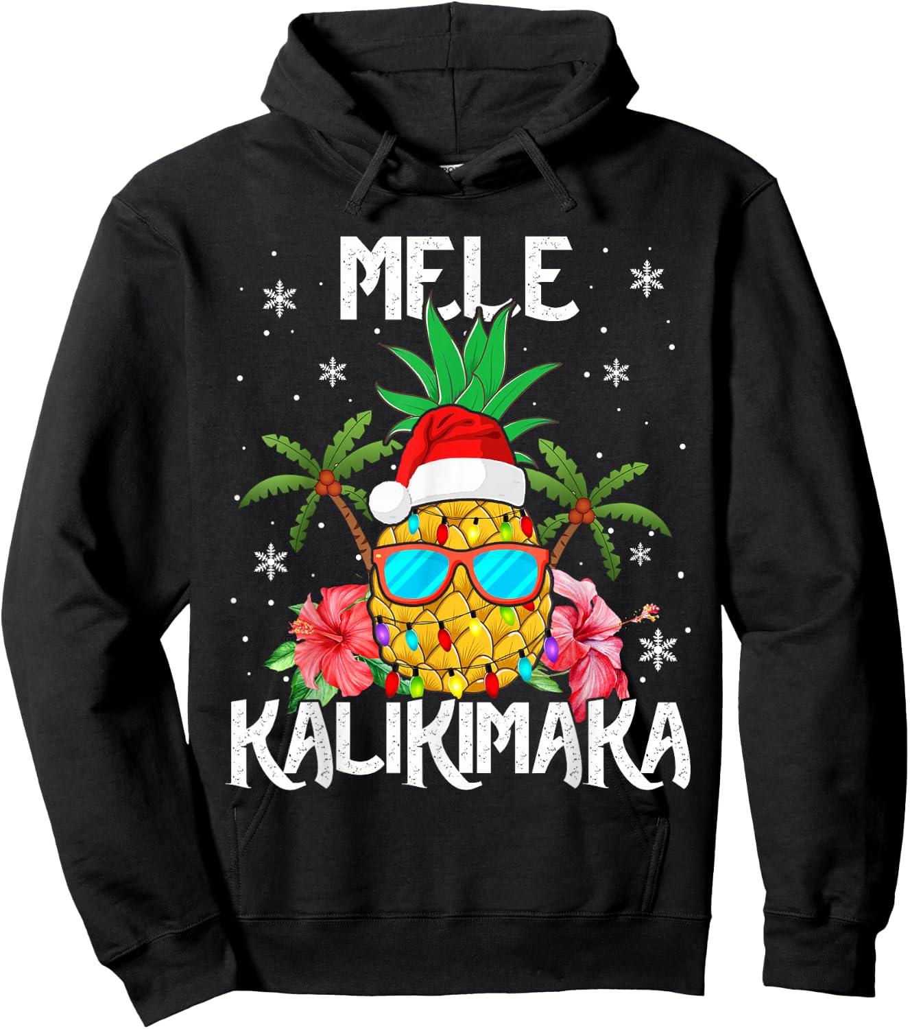 Mele Kalikimaka Merry Xmas Light Santa Hawaiian Pineapple Hoodie - Hoodie | Black