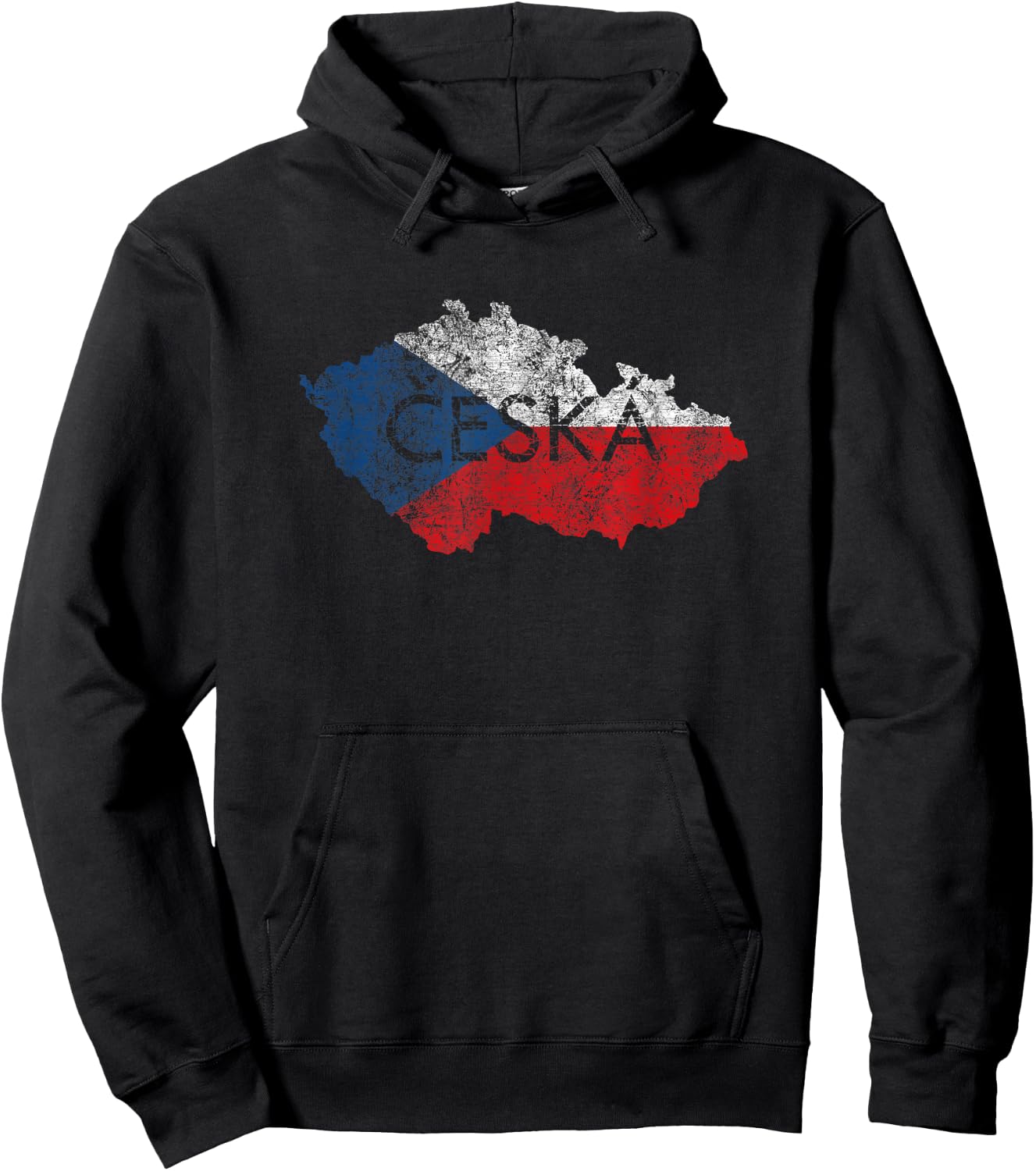 Czech Republic Map and Flag Souvenir - Distressed Ceska Hoodie - Hoodie | Black