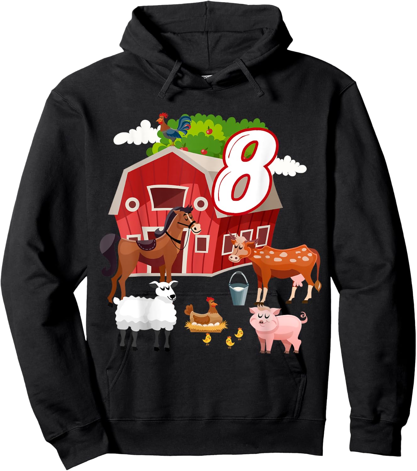 8th Birthday Farming Farm Animal 8 Year Old B-Day Party Hoodie - Hoodie | Black