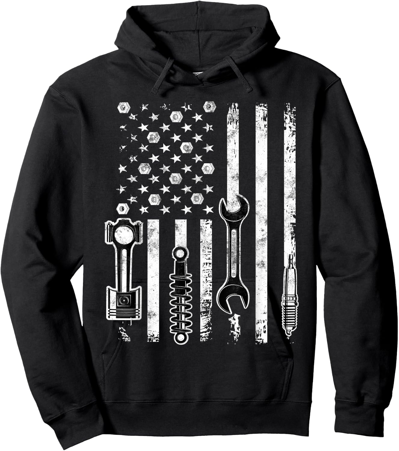 Patriotic Auto & Diesel Mechanic USA Flag Gift Mechanic Hoodie - Hoodie | Black