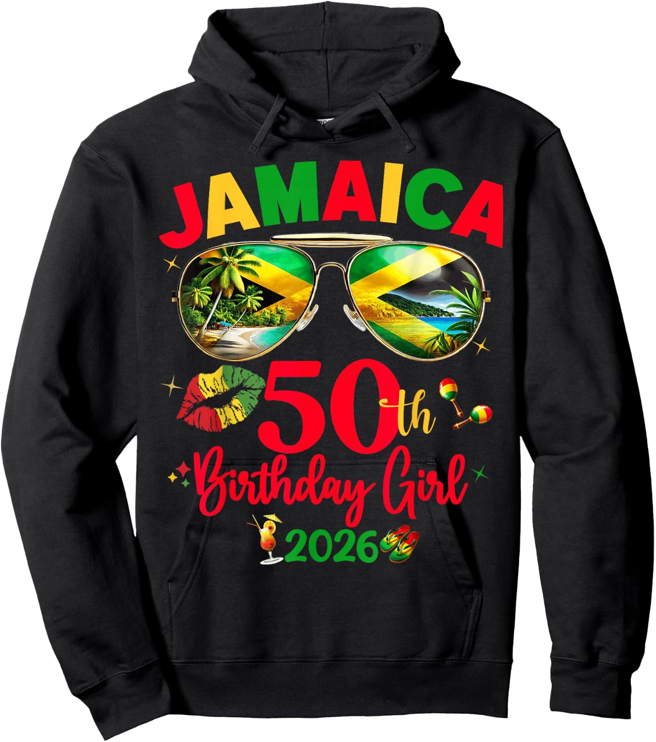 50th Birthday Girl Queen Jamaica Vacation Matching Hoodie - Hoodie | Black
