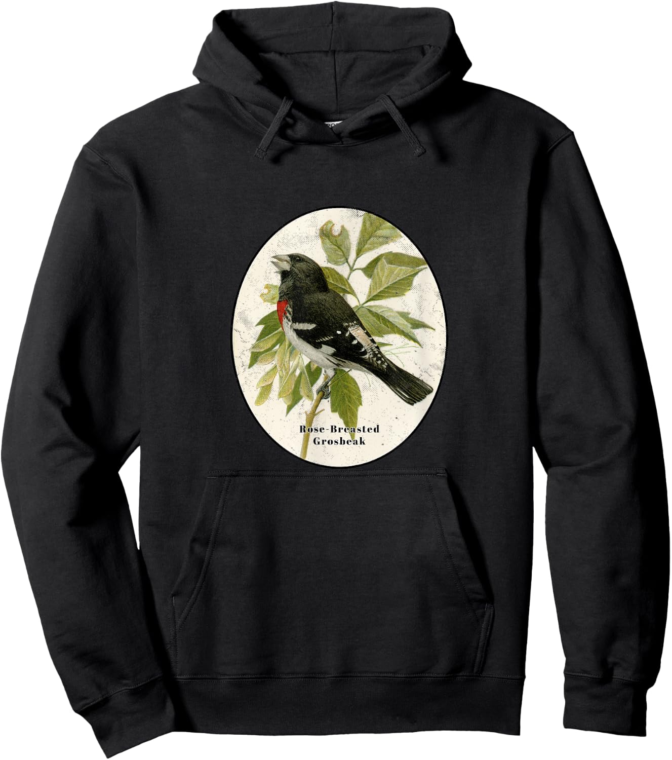 Retro Antique Rose-Breasted Grosbeak Vintage Bird Design Hoodie - Hoodie | Black