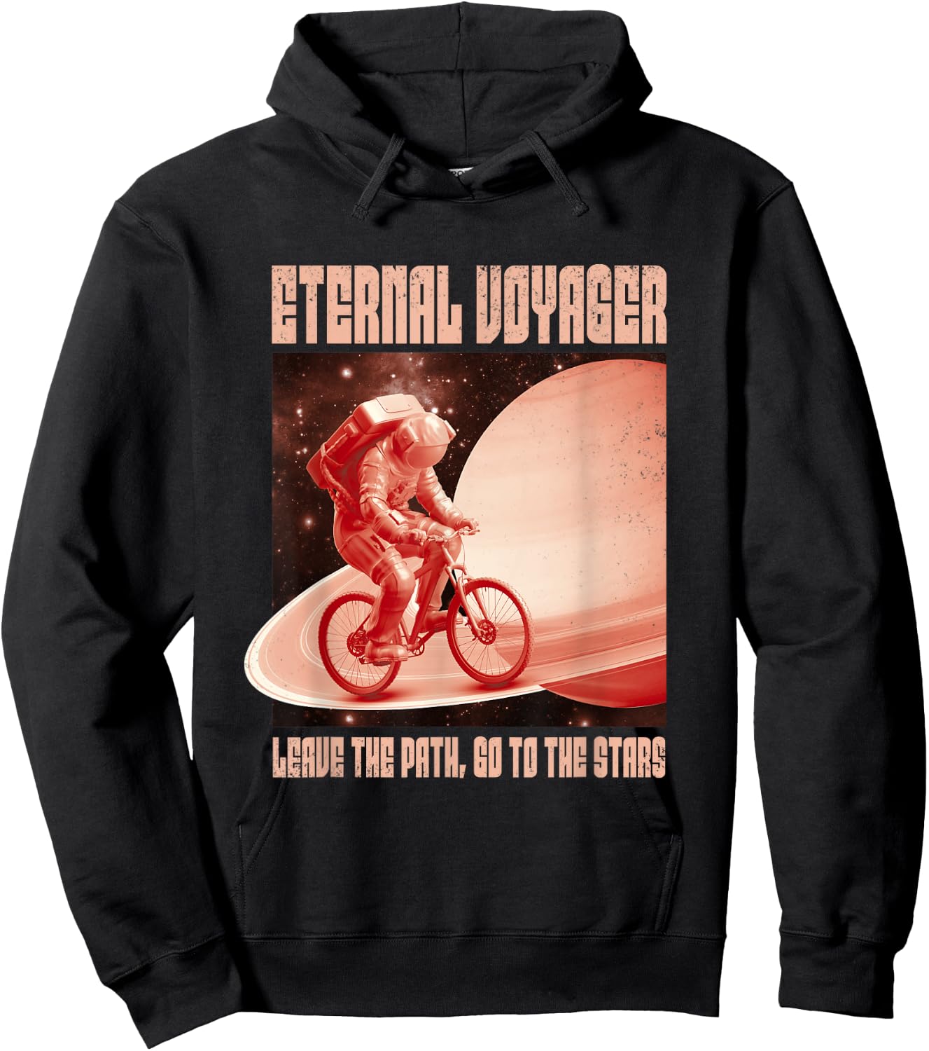 Eternal Voyager Astronaut on Bike Saturn Planet Graphic Hoodie - Hoodie | Black